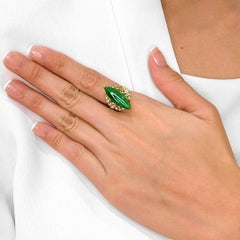 Stunning Type A Green Jadeite & 0.24ct Diamond Ring in 18K Yellow Gold
