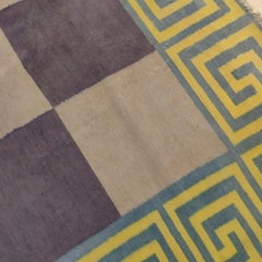 Stunning Unique Antique Art Deco Cotton White/Lilac Chequerboard Dhurrie Rug