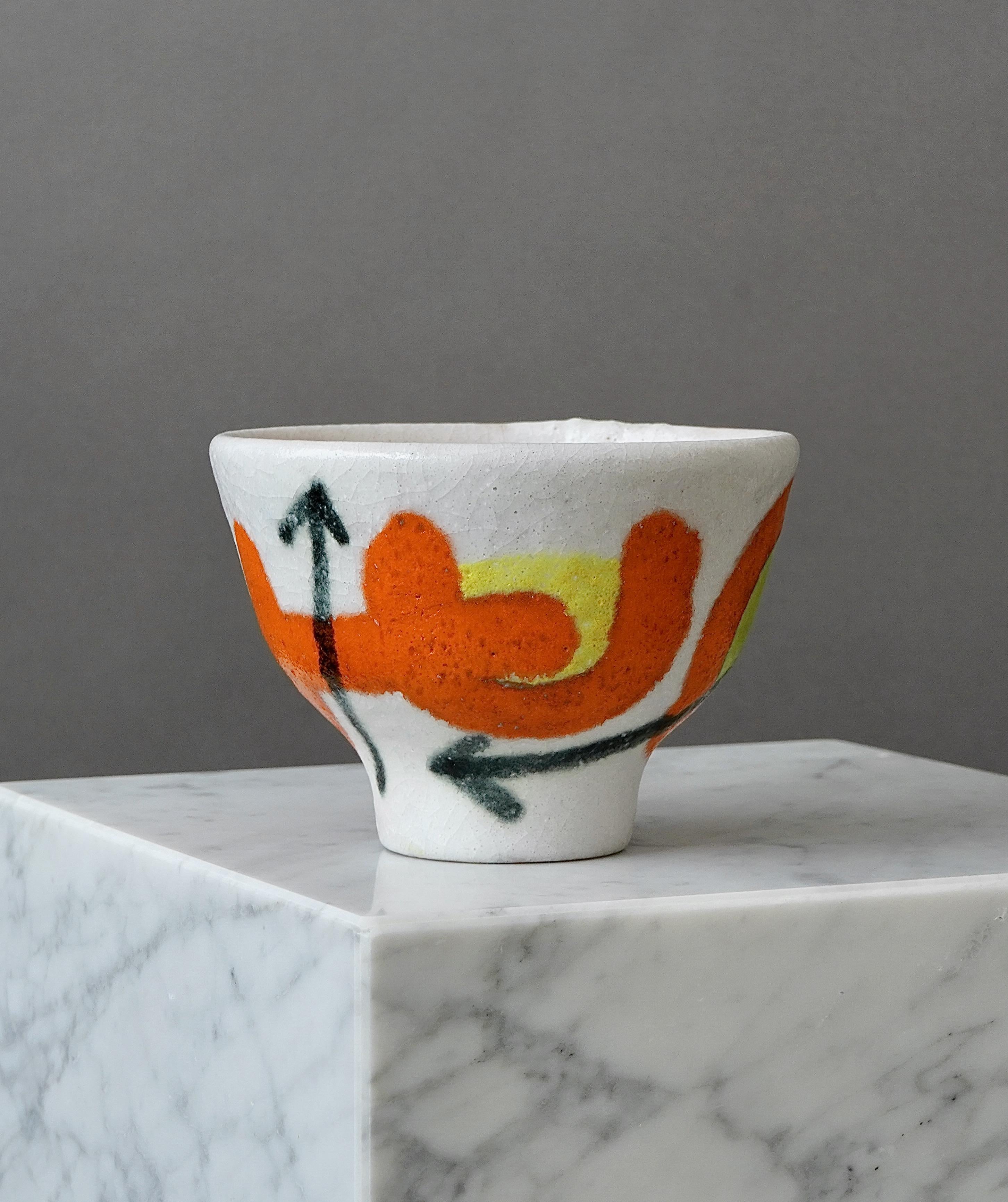 Turned Stunning Unique Bowl by Guido Gambone. Florence, Italy, 1950s For Sale