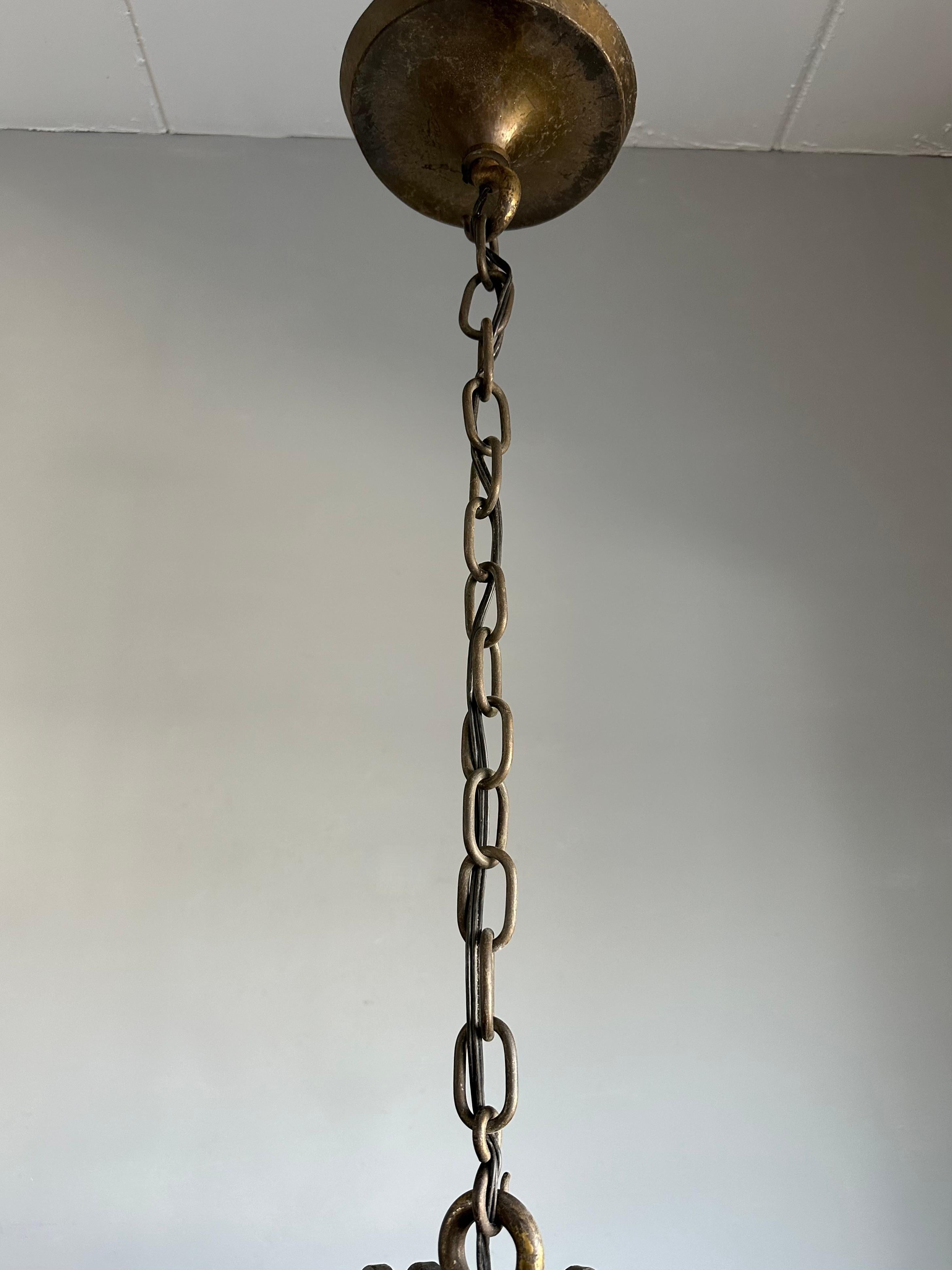 Stunning & Unique Hand Forged Brass, Bronze Arts & Crafts Chandelier / Pendant For Sale 9