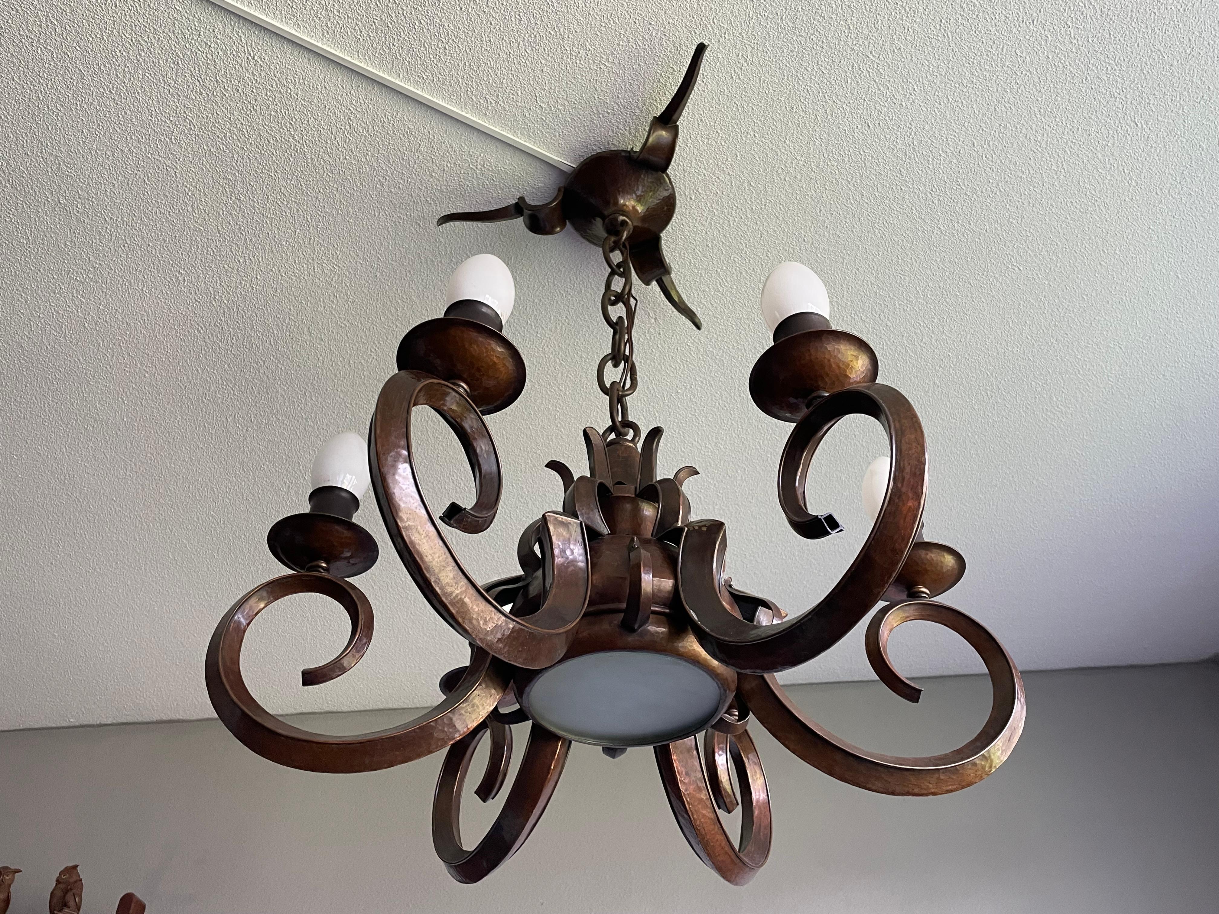 Stunning & Unique Hand Forged Copper, Dutch Arts and Crafts Chandelier / Pendant 6
