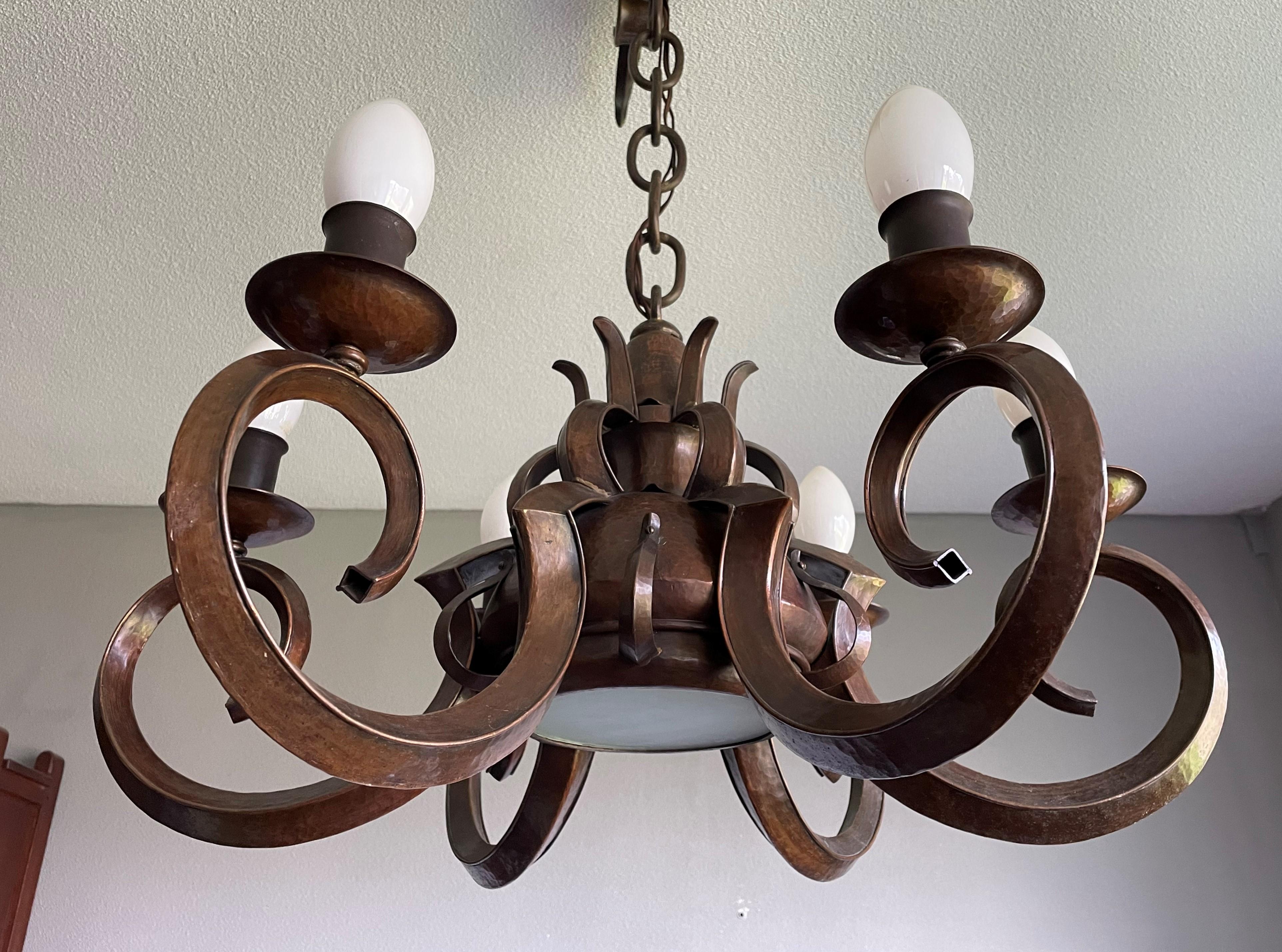 Stunning & Unique Hand Forged Copper, Dutch Arts and Crafts Chandelier / Pendant 9