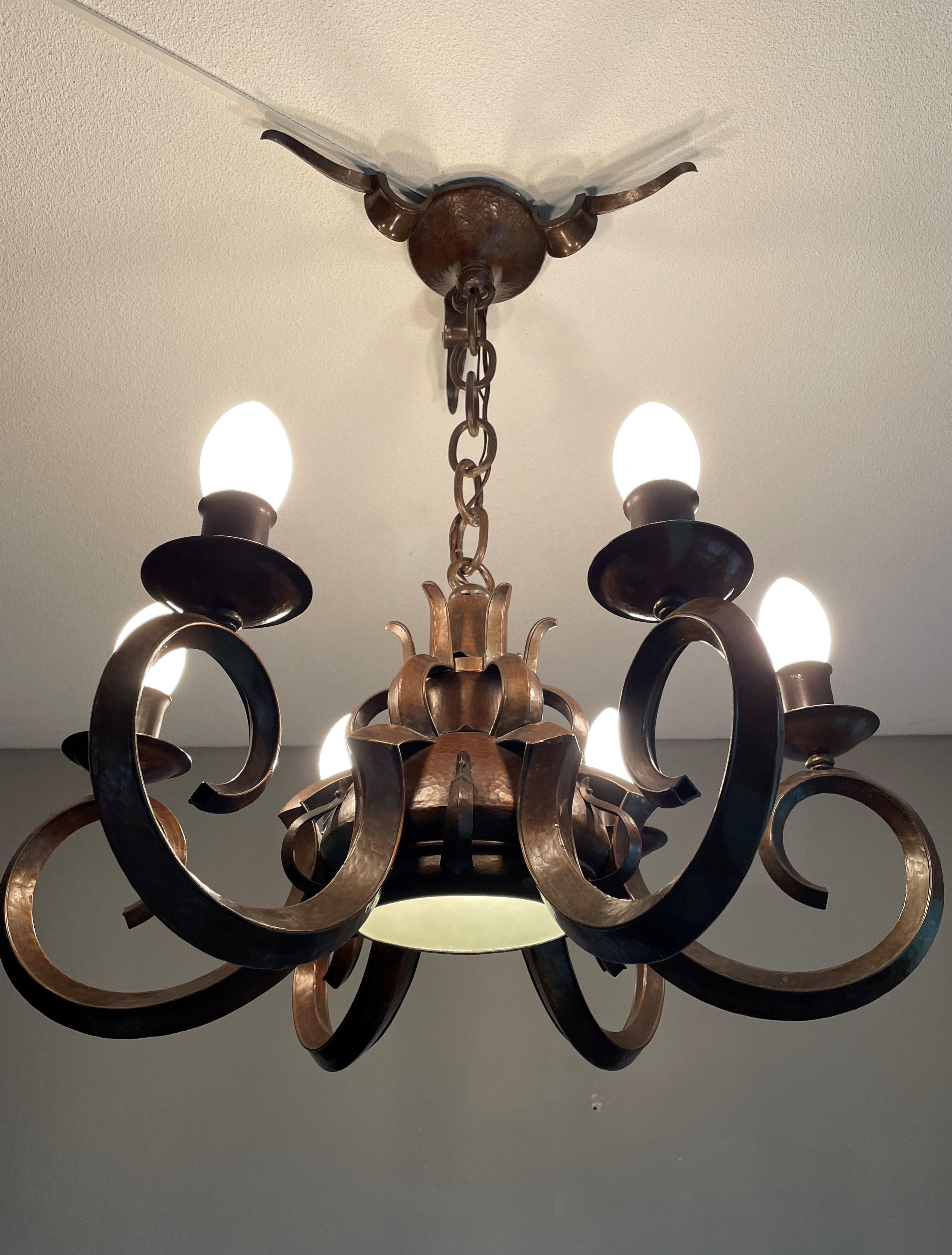 Stunning & Unique Hand Forged Copper, Dutch Arts and Crafts Chandelier / Pendant 11