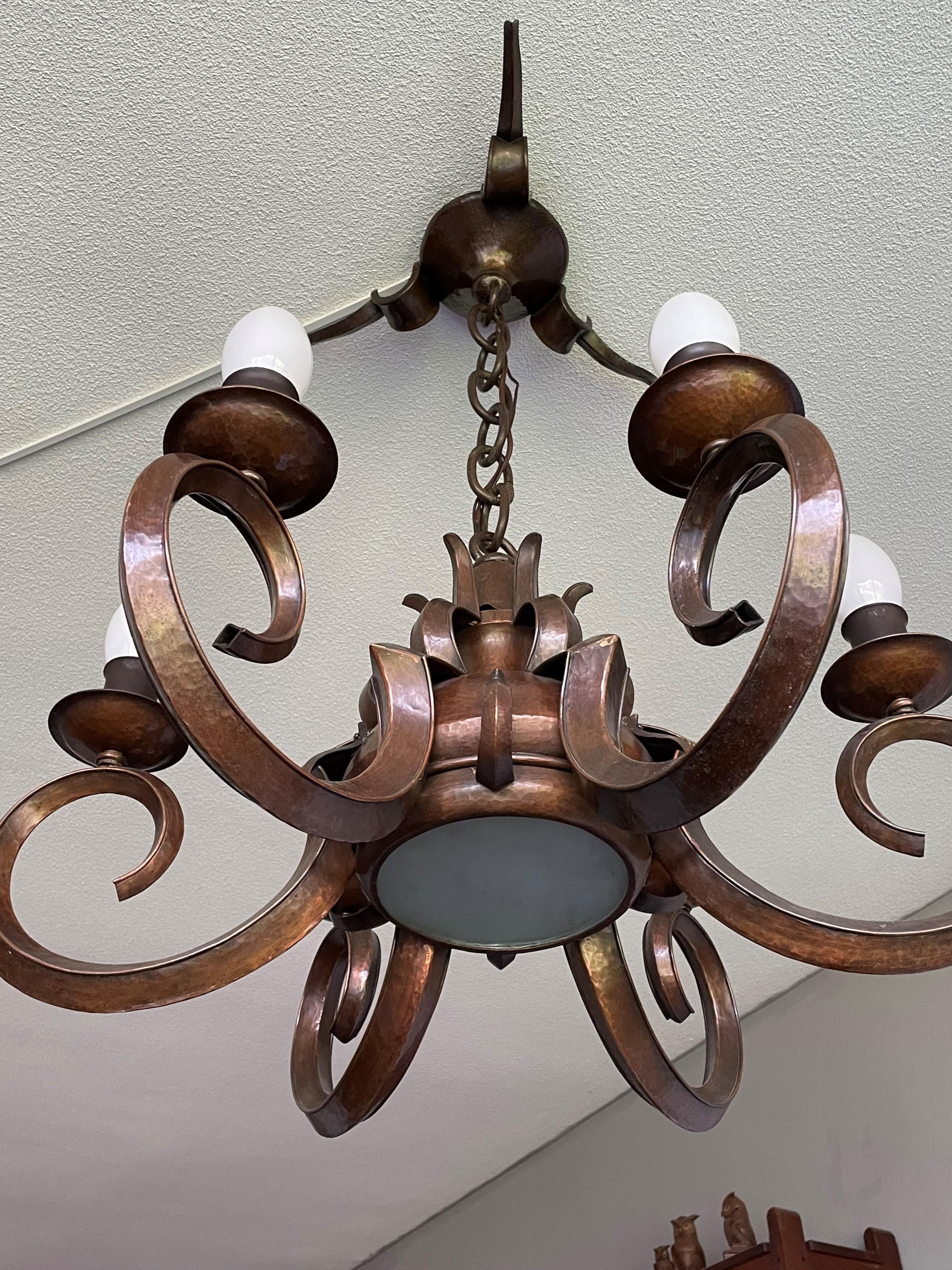 Stunning & Unique Hand Forged Copper, Dutch Arts and Crafts Chandelier / Pendant 12