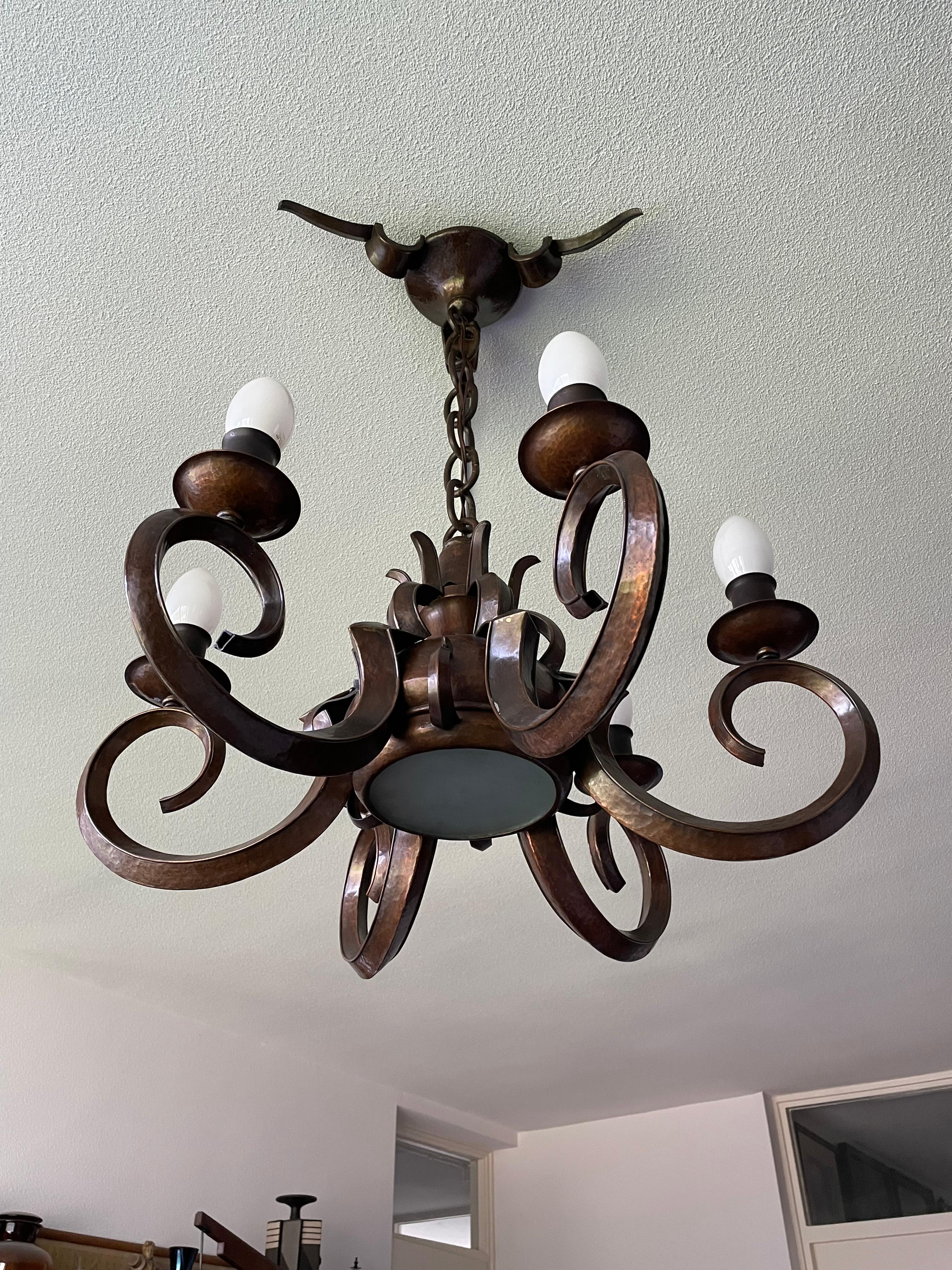 Stunning & Unique Hand Forged Copper, Dutch Arts and Crafts Chandelier / Pendant 13