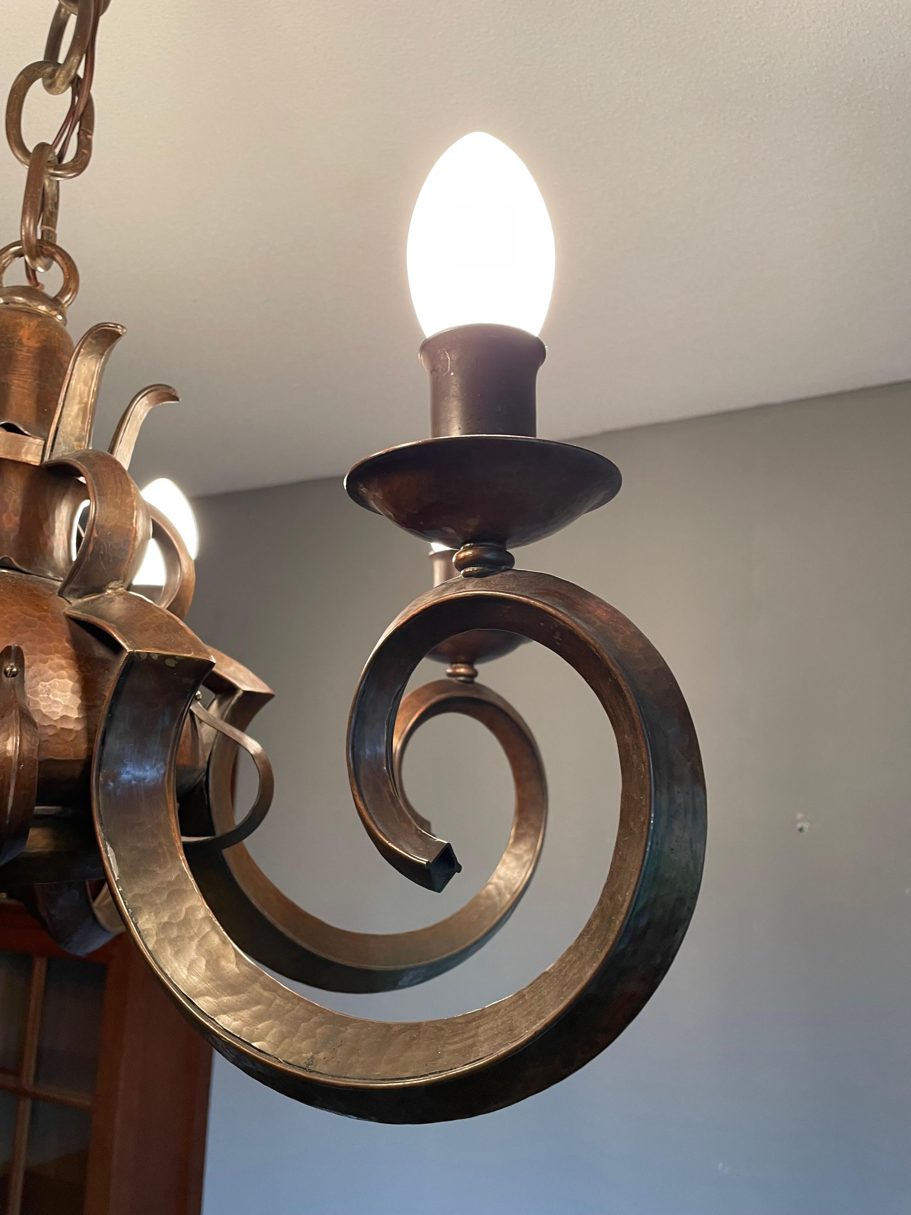 Stunning & Unique Hand Forged Copper, Dutch Arts and Crafts Chandelier / Pendant 15