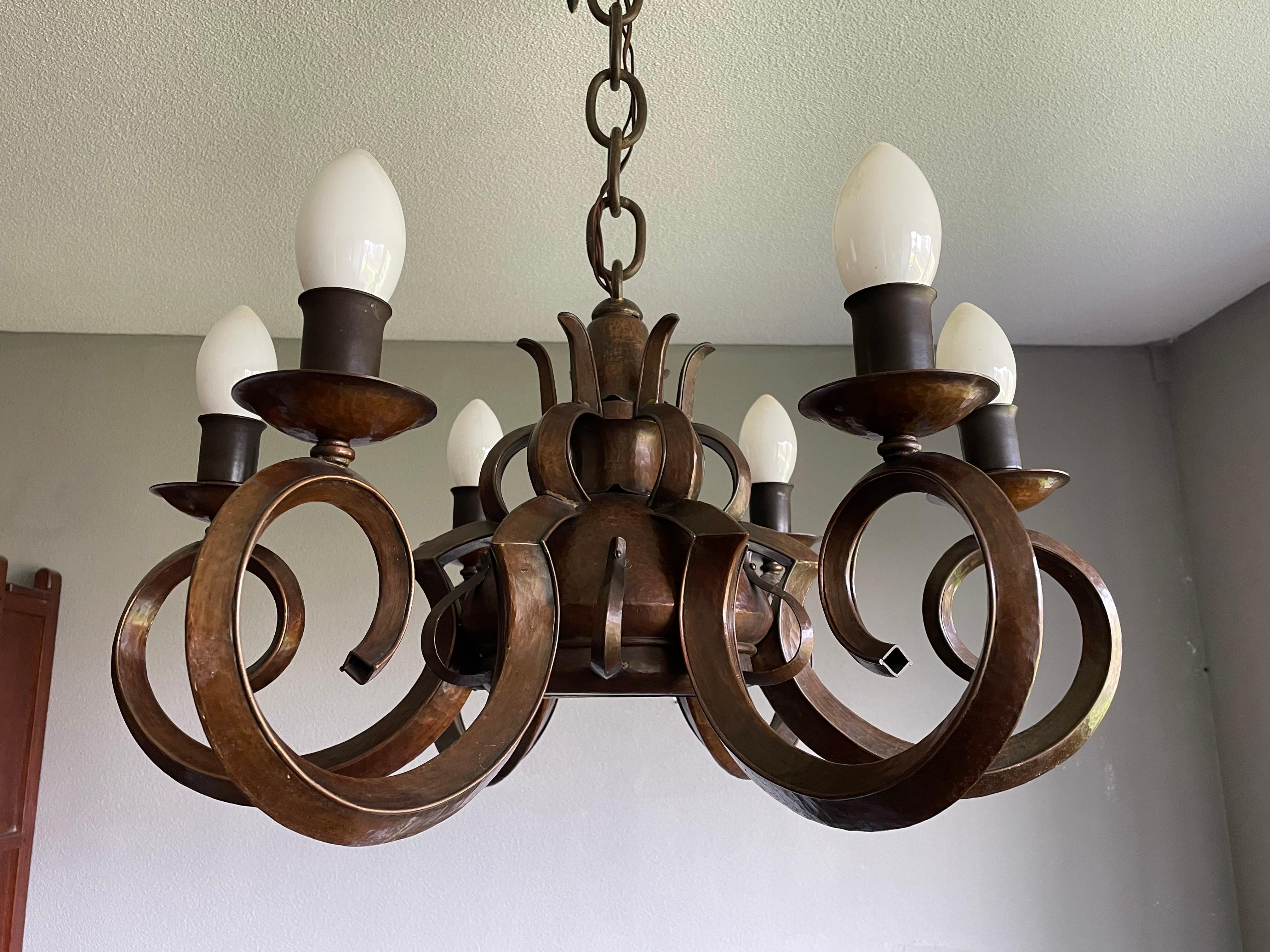 Stunning & Unique Hand Forged Copper, Dutch Arts and Crafts Chandelier / Pendant 16