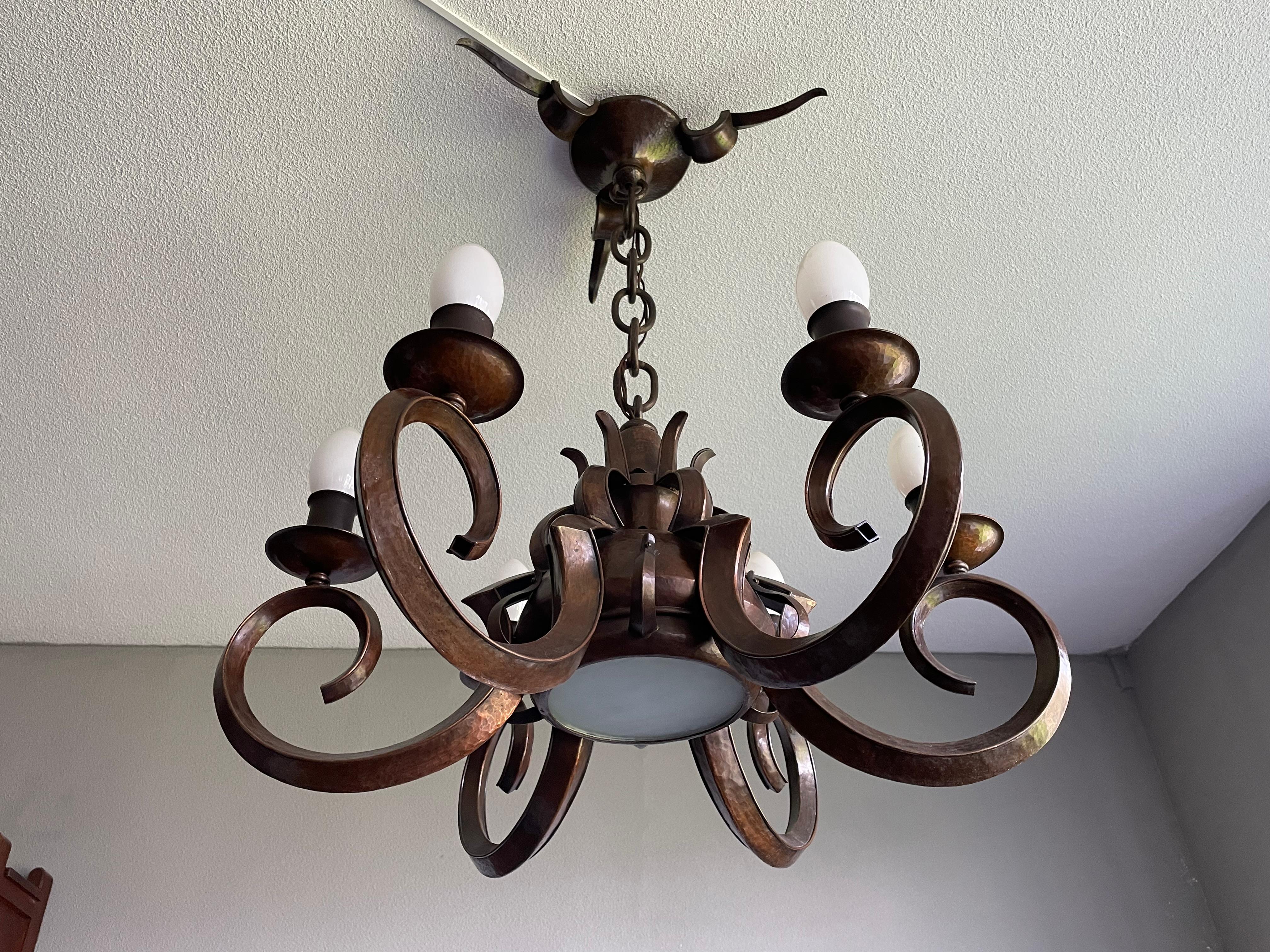 20th Century Stunning & Unique Hand Forged Copper, Dutch Arts and Crafts Chandelier / Pendant