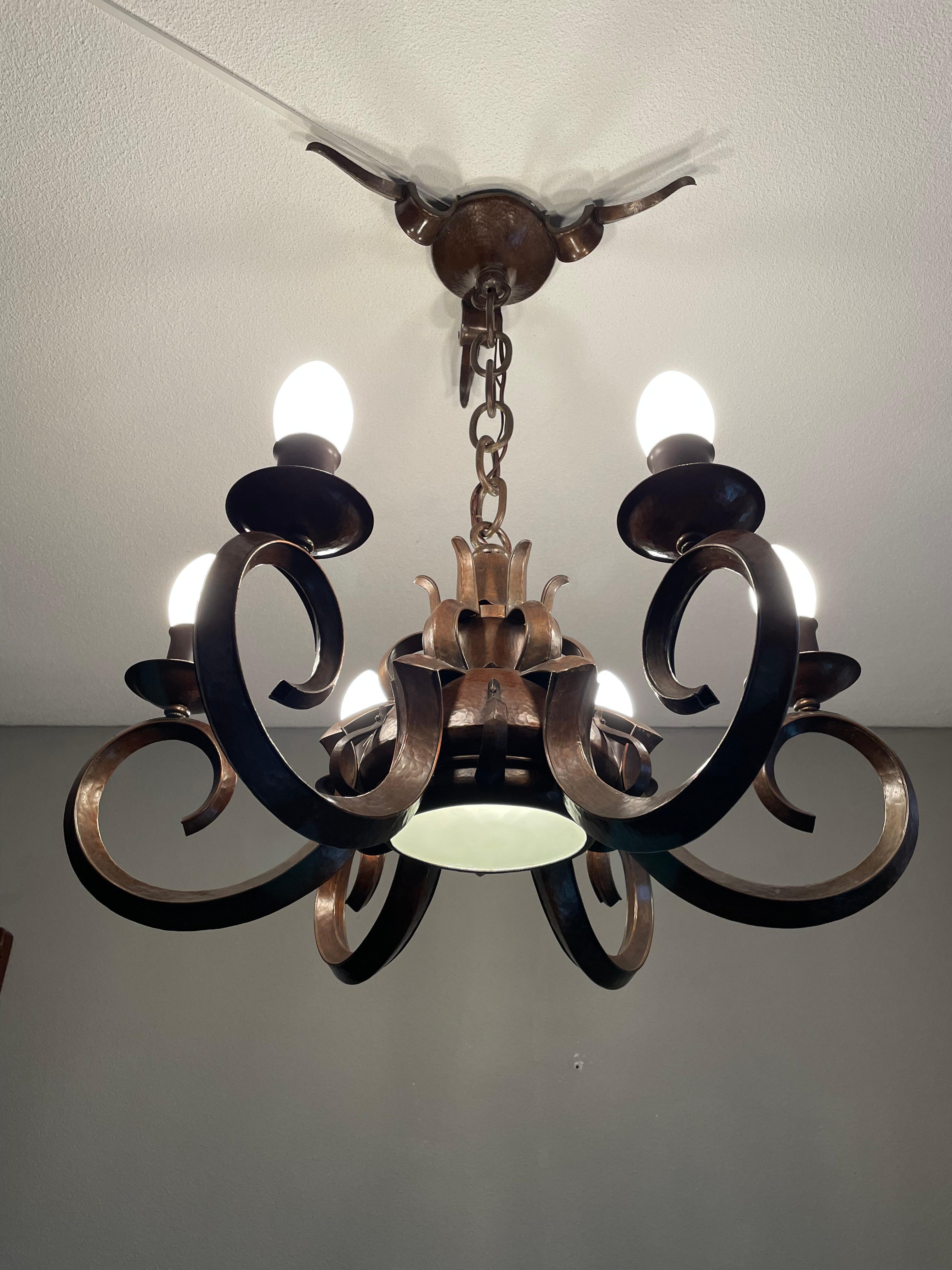 Stunning & Unique Hand Forged Copper, Dutch Arts and Crafts Chandelier / Pendant 2