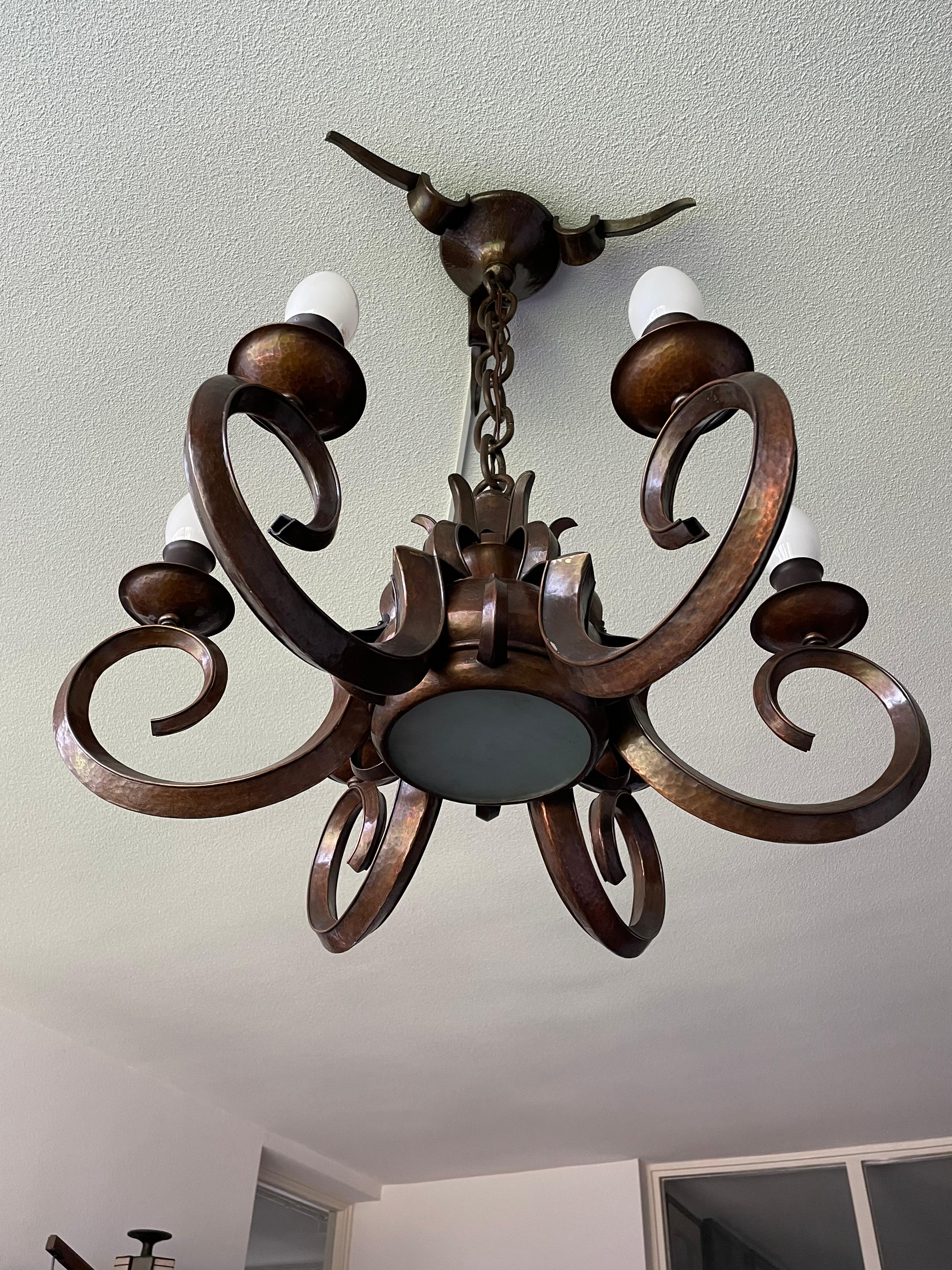 Stunning & Unique Hand Forged Copper, Dutch Arts and Crafts Chandelier / Pendant 3