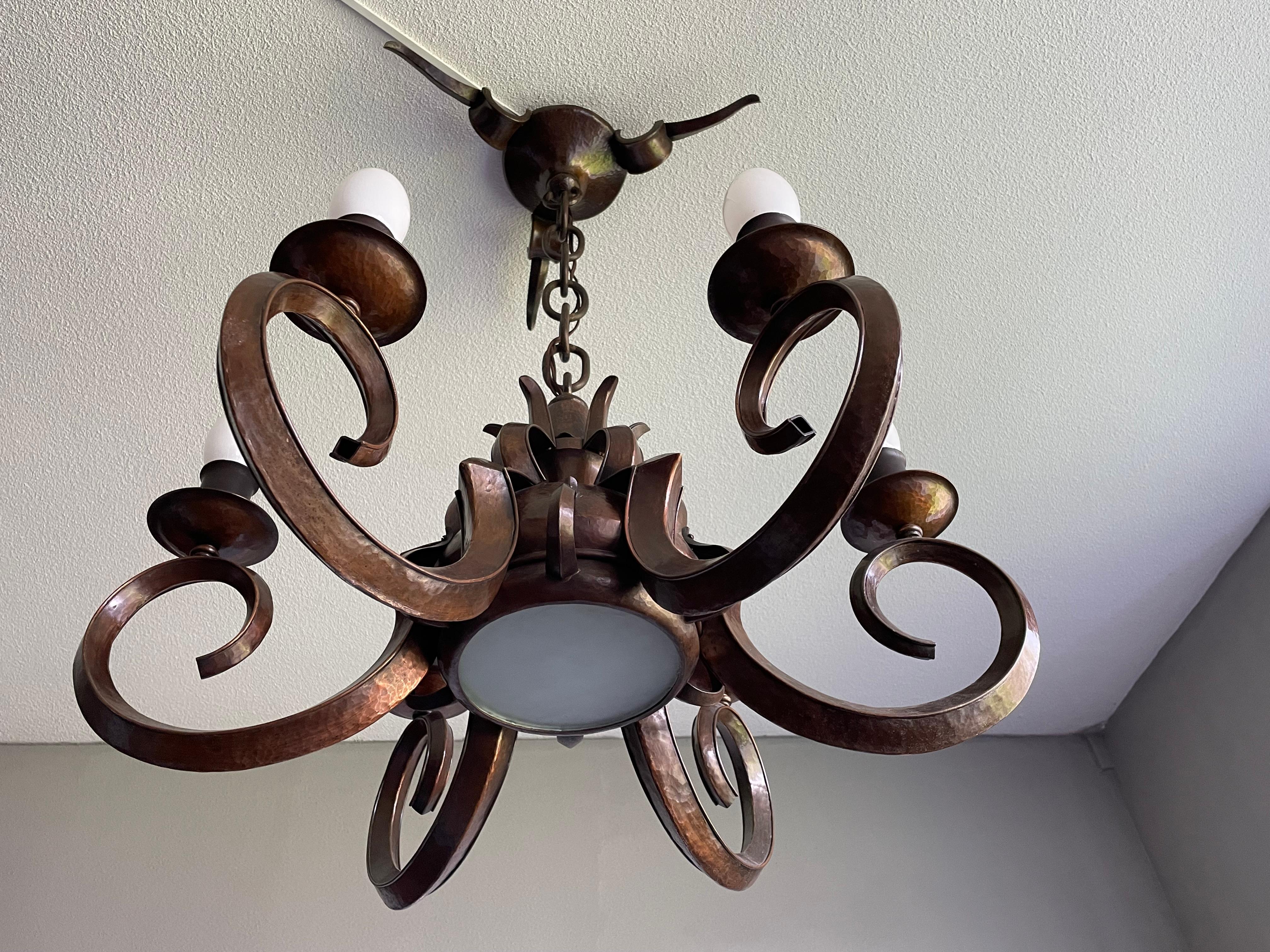 Stunning & Unique Hand Forged Copper, Dutch Arts and Crafts Chandelier / Pendant 4