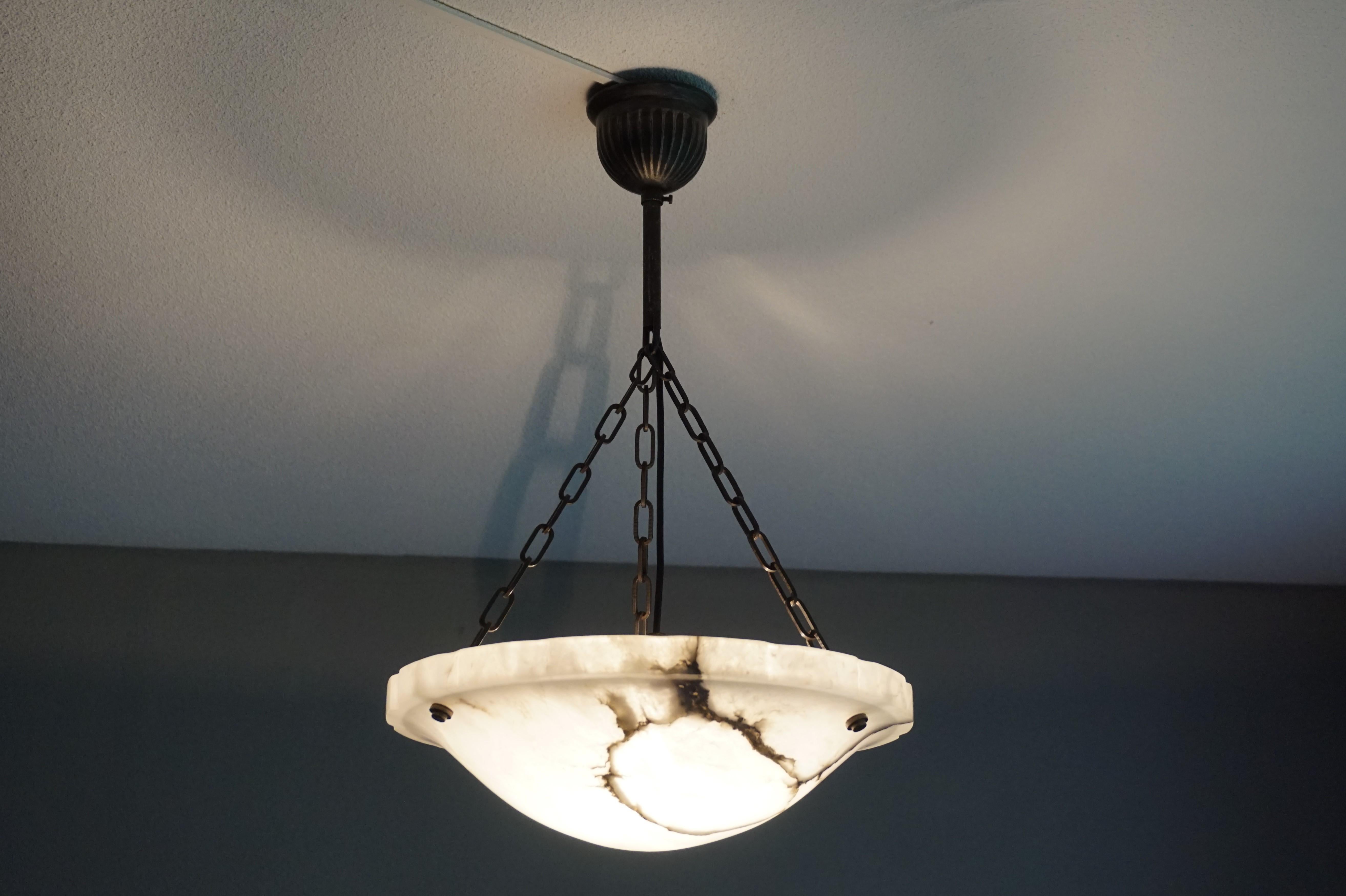 Stunning & Unique Shape White & Black Alabaster Art Deco Pendant / Light Fixture 4