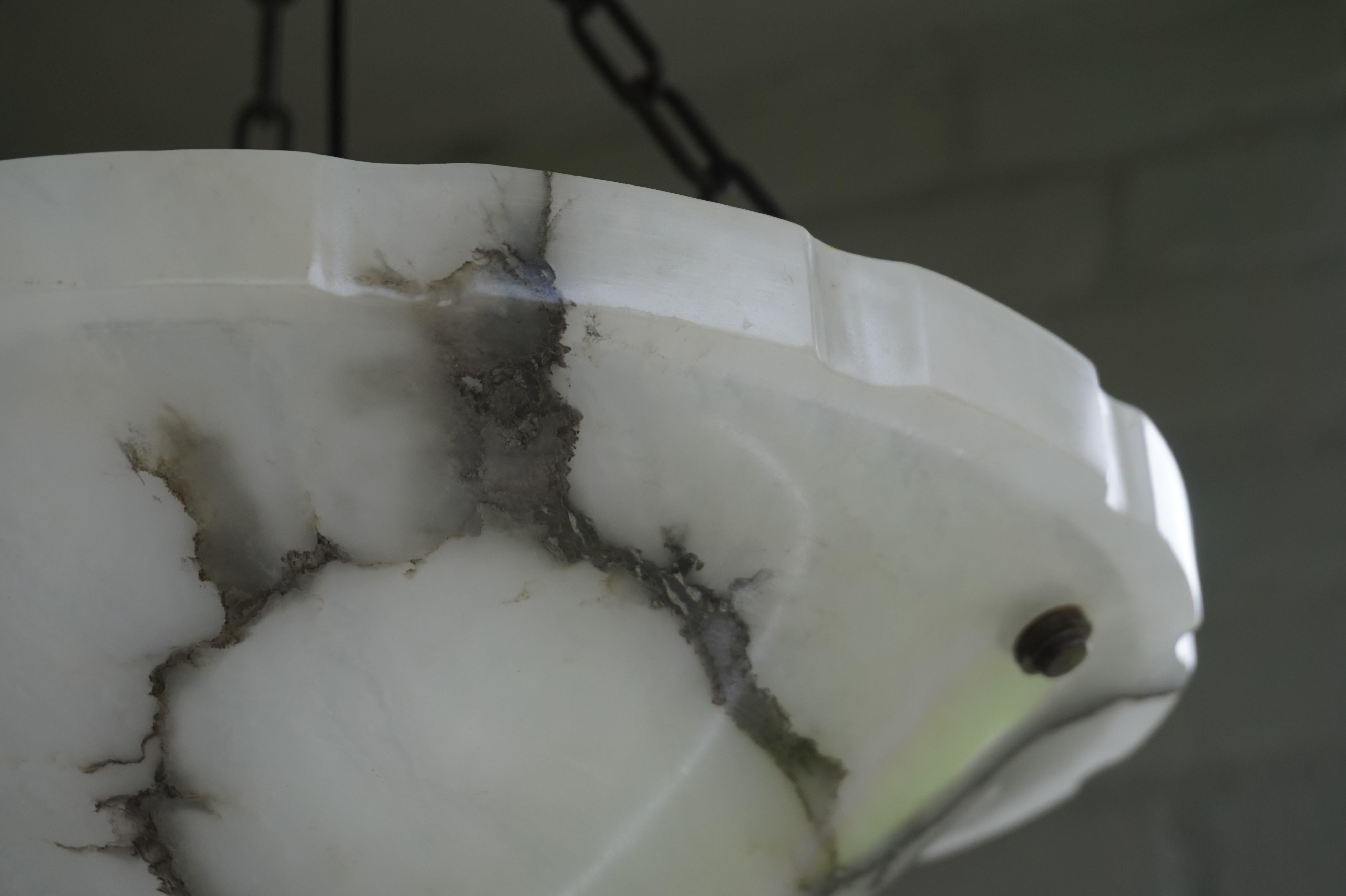 Stunning & Unique Shape White & Black Alabaster Art Deco Pendant / Light Fixture 5