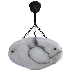 Antique Stunning & Unique Shape White & Black Alabaster Art Deco Pendant / Light Fixture