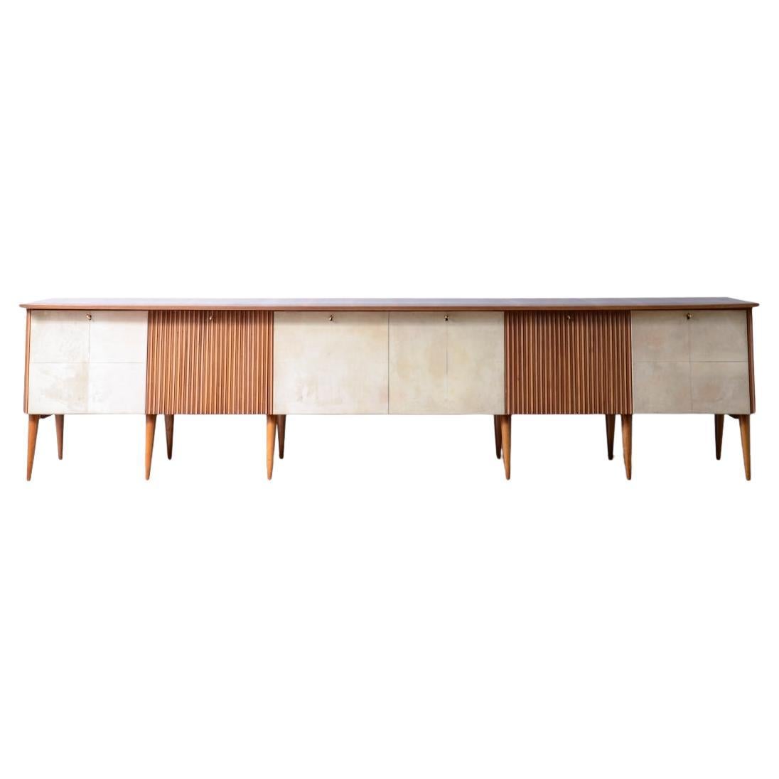 Stunning unique storage unit  in parchment and reeded wood For Sale