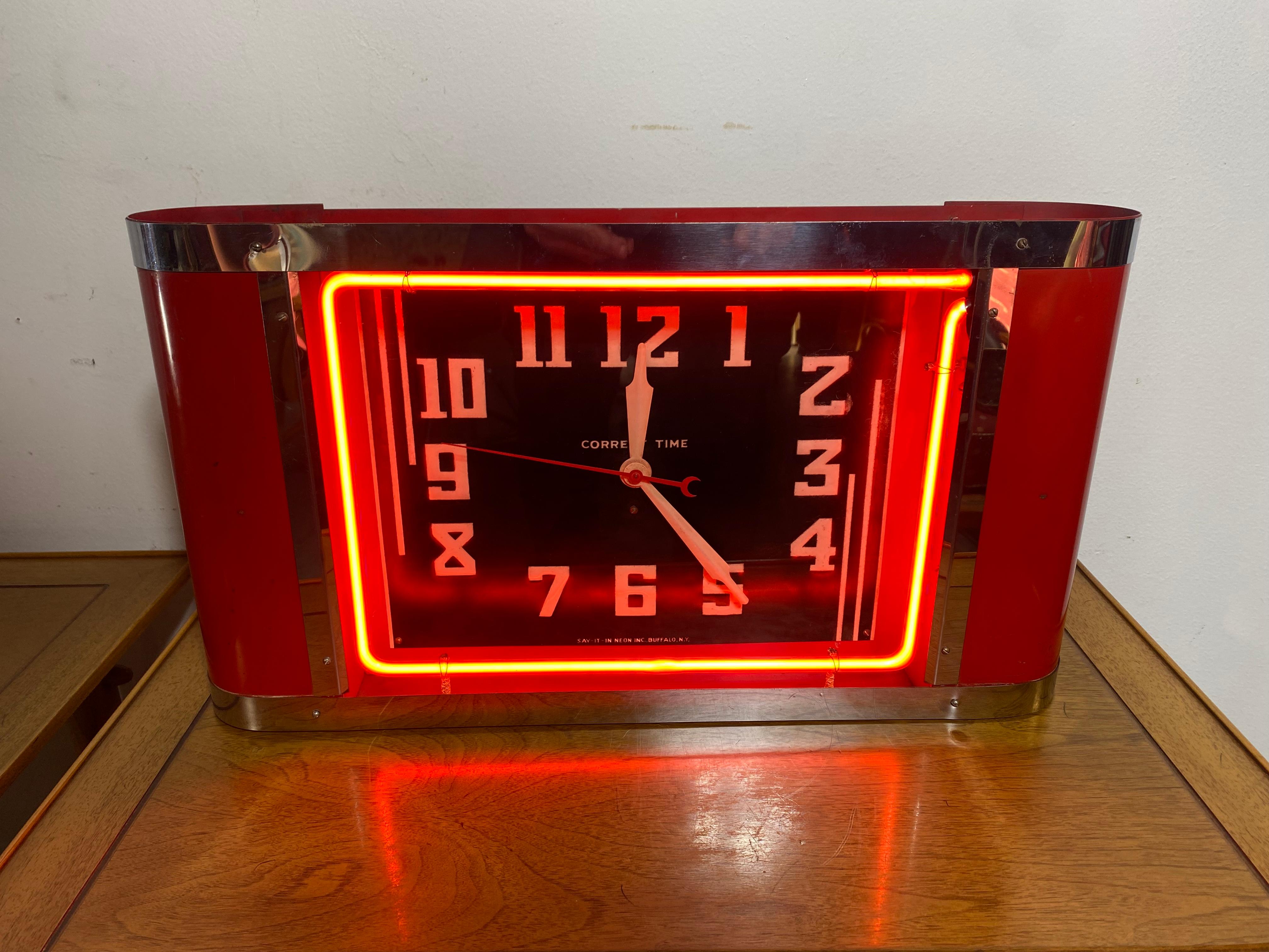 Mid-20th Century Stunning Unmolested Original Wall / Counter Art Deco Neon Clock  For Sale