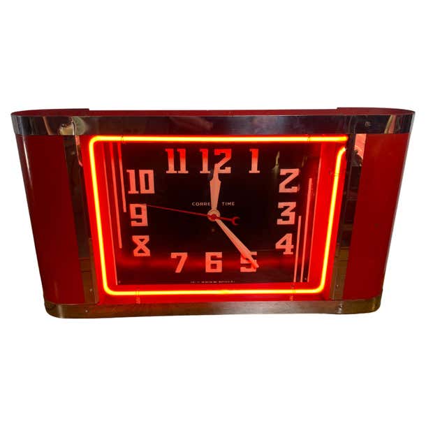 Red Neon Clock Stunning Unmolested Original Wall / Counter Art Deco Neon Clock For ...
