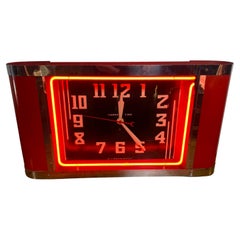 Used Stunning Unmolested Original Wall / Counter Art Deco Neon Clock 