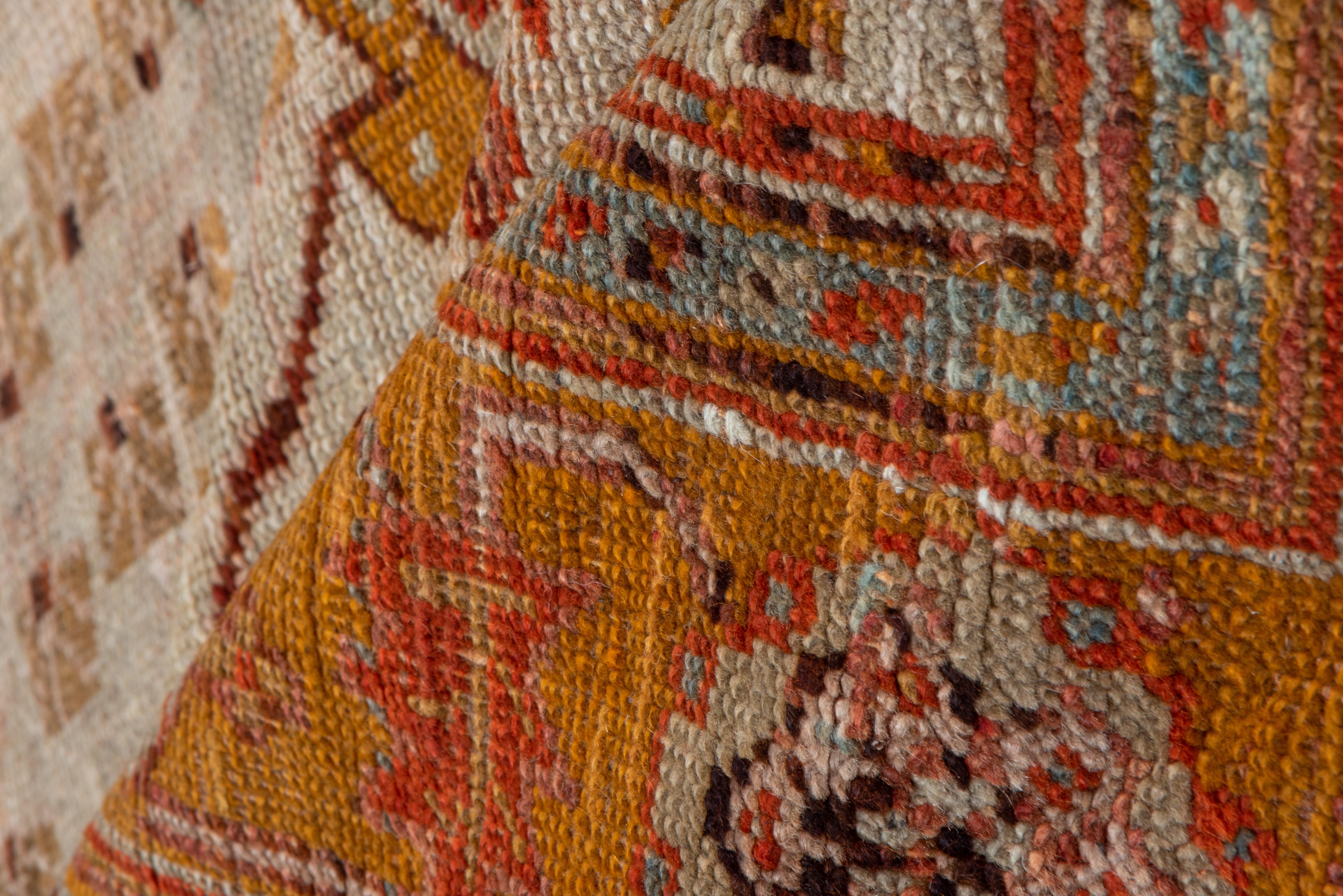 Stunning & Unusual Antique Oushak Rug, Double Colorful Border, Zanbaki Design In Good Condition For Sale In New York, NY
