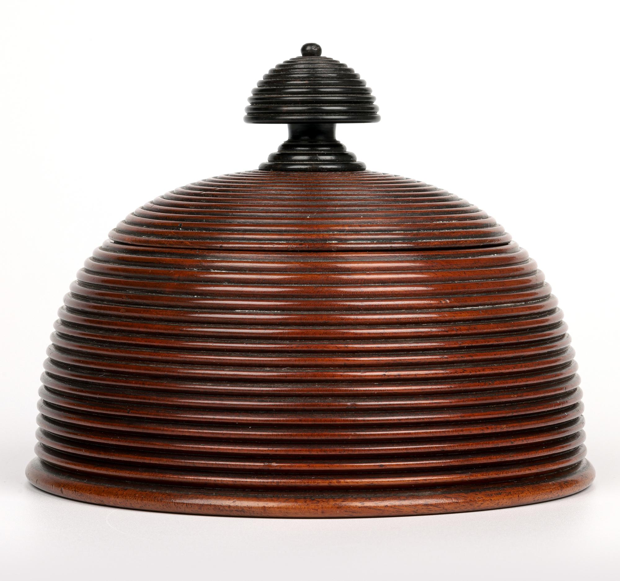 Stunning & Unusual Antique Treen Turned Domed Lidded Container For Sale 6