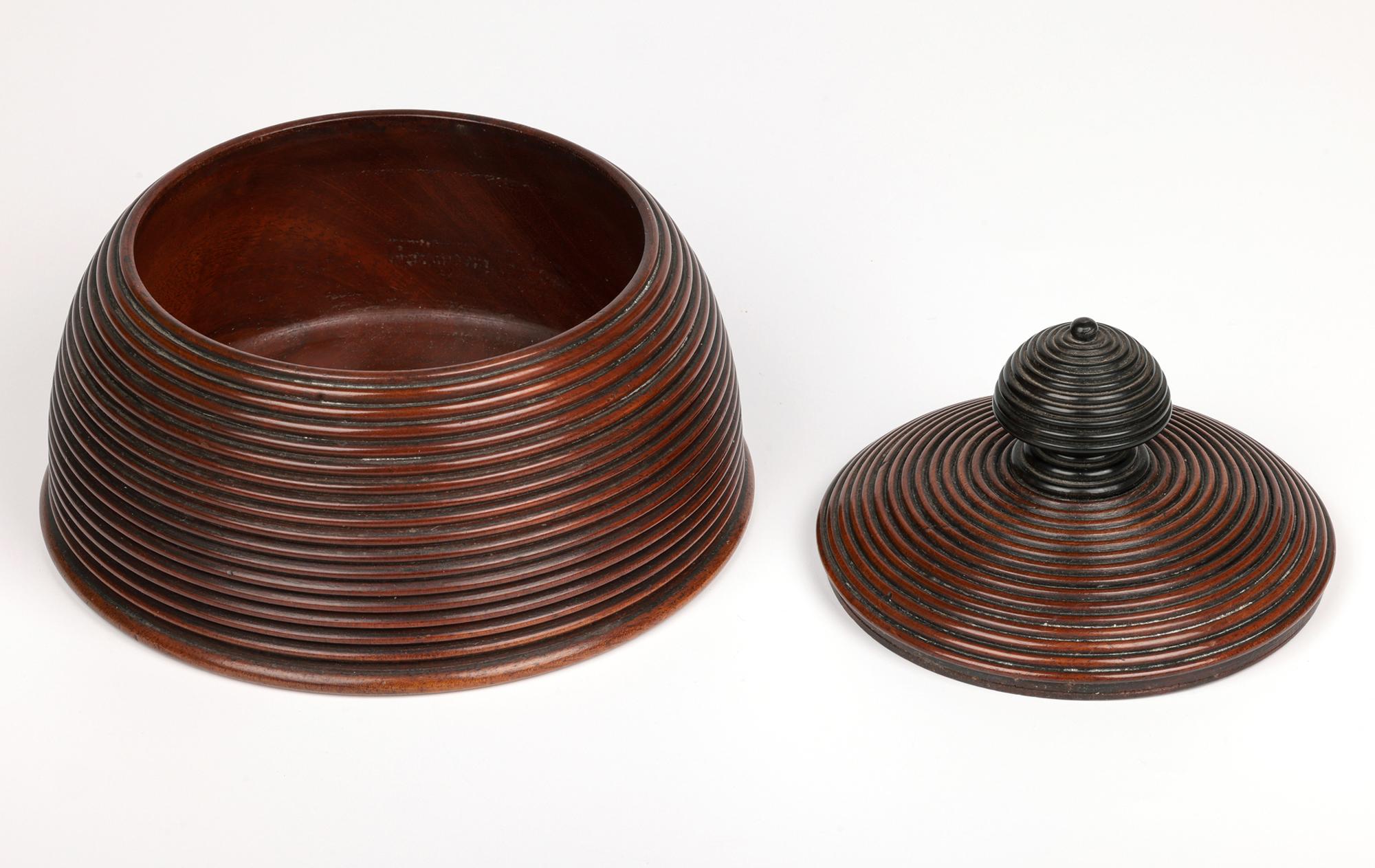 Hand-Carved Stunning & Unusual Antique Treen Turned Domed Lidded Container For Sale