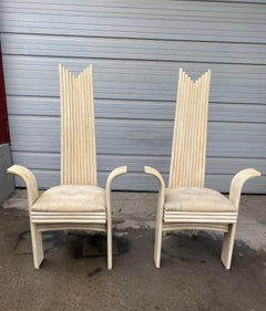 Stunning, Unusual Pair Rattan/ Bamboo Arm Chairs, Attrib to Danny Ho Fong