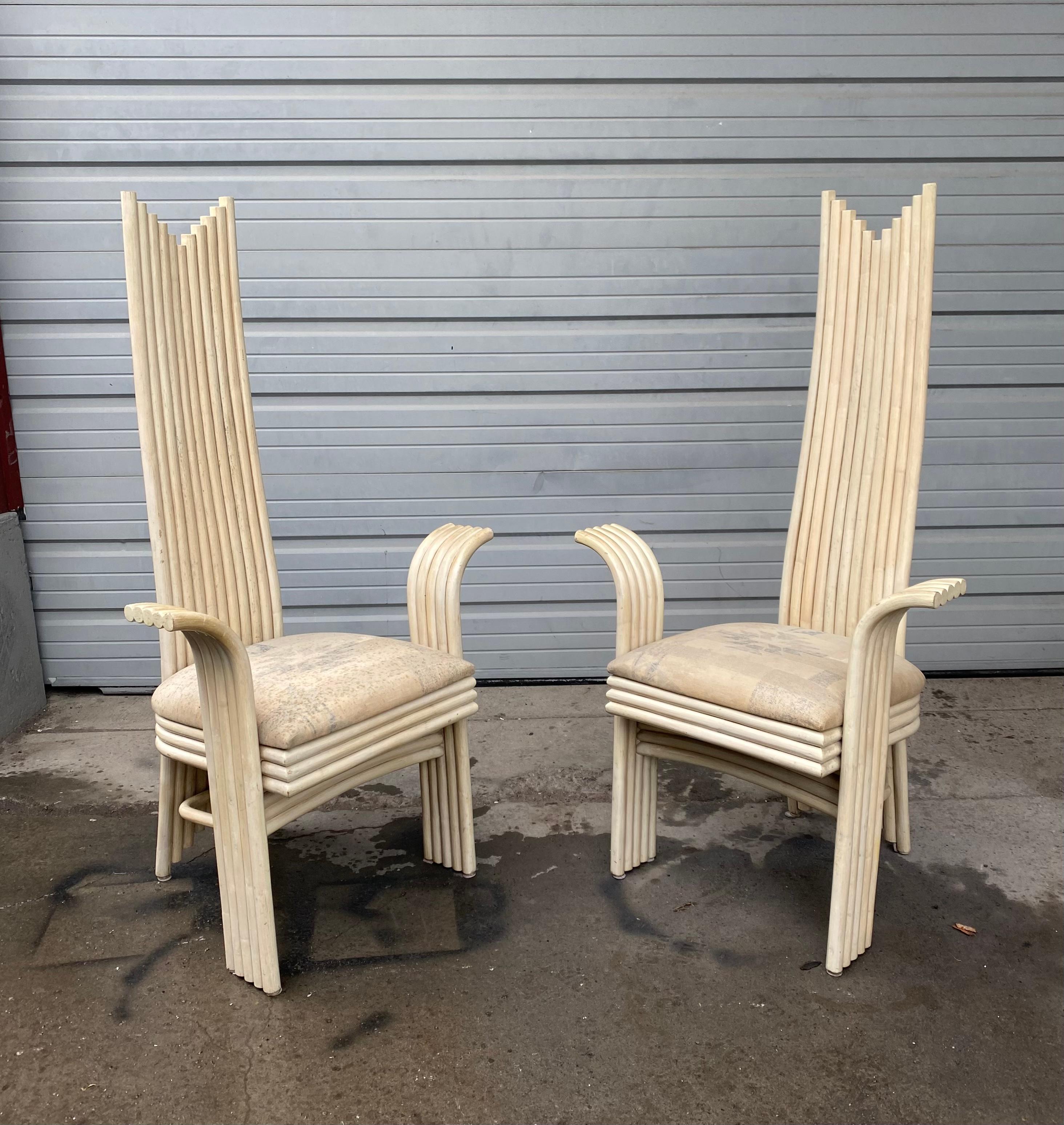 Stunning, Unusual Pair Rattan/ Bamboo Arm Chairs, Attrib to Danny Ho Fong In Good Condition For Sale In Buffalo, NY