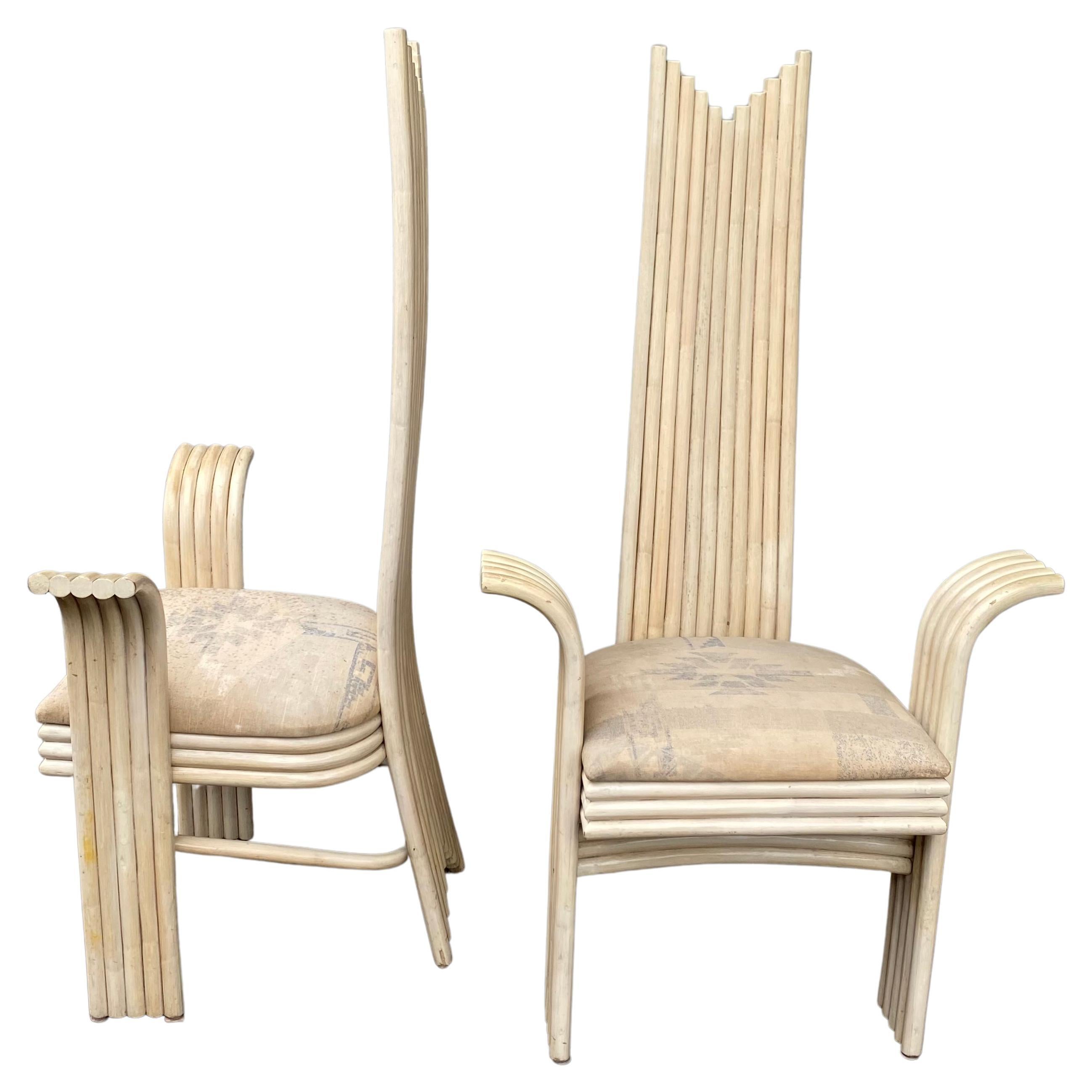 Stunning, Unusual Pair Rattan/ Bamboo Arm Chairs, Attrib to Danny Ho Fong For Sale