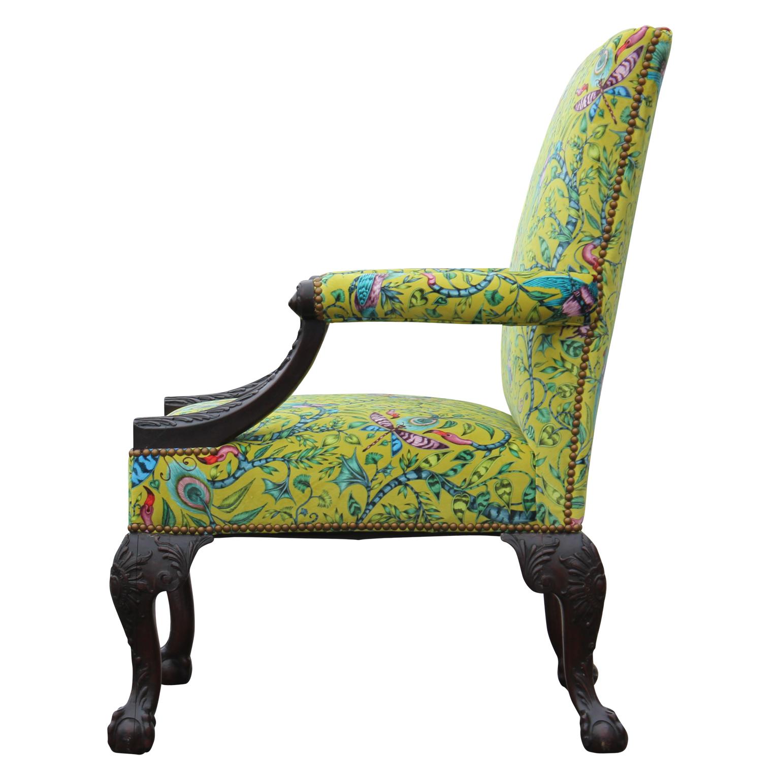 Stunning Upholstered Highly Carved Gainsborough George the Second Library Chair In Excellent Condition In Houston, TX