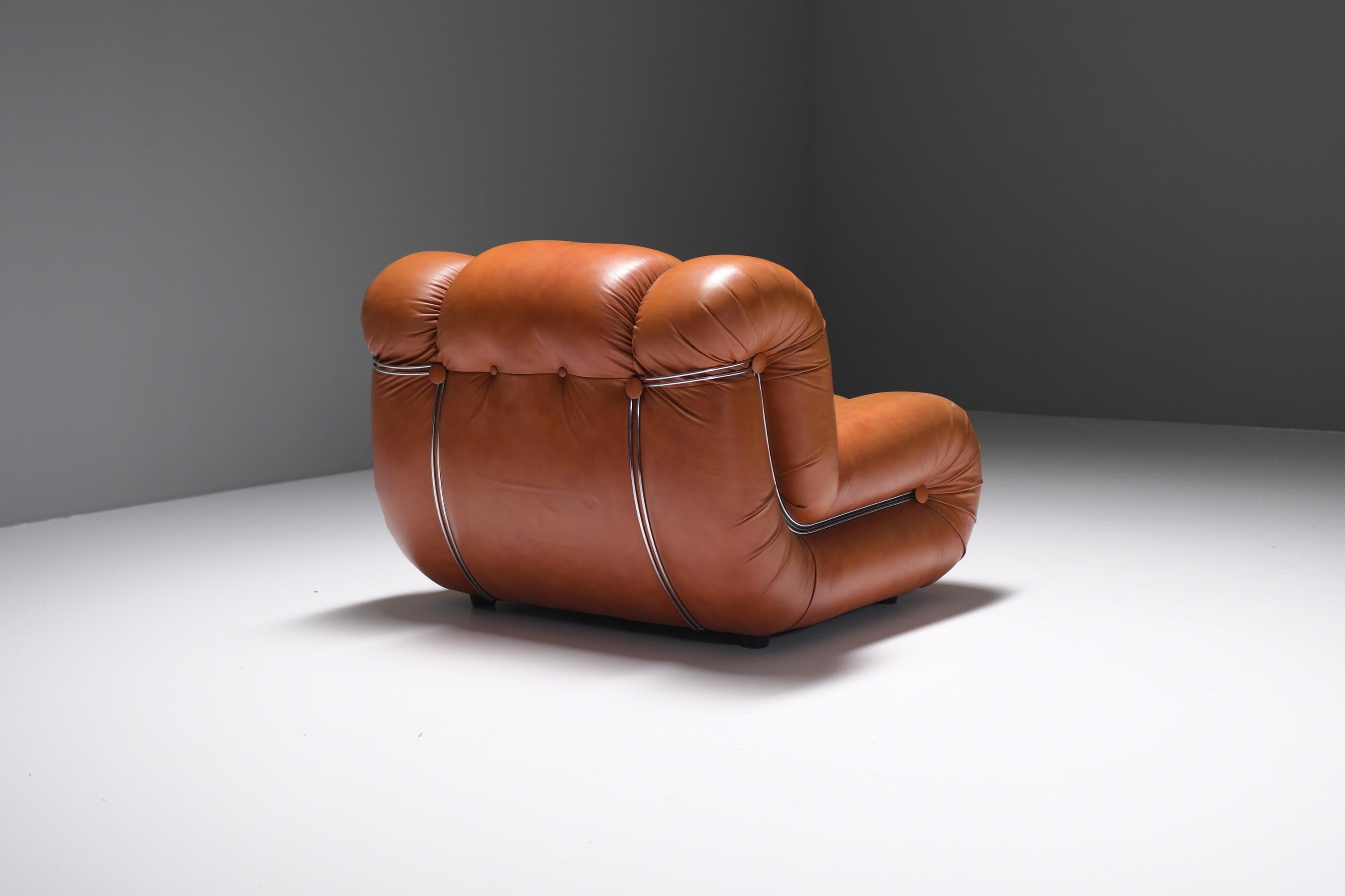 Italian Stunning Velasquez Vintage Lounge Chair in Cognac Leather by Mimo Padova Italy For Sale