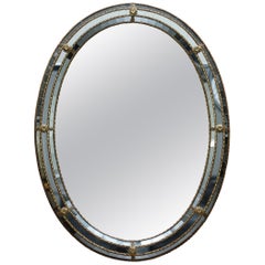 Stunning Venetian Oval Mirror with Mosaic Mirror Tiles and Tripled Edged Boarder