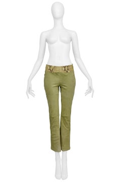 Stunning Versace Green & Snake Print Suede & Leather Pants