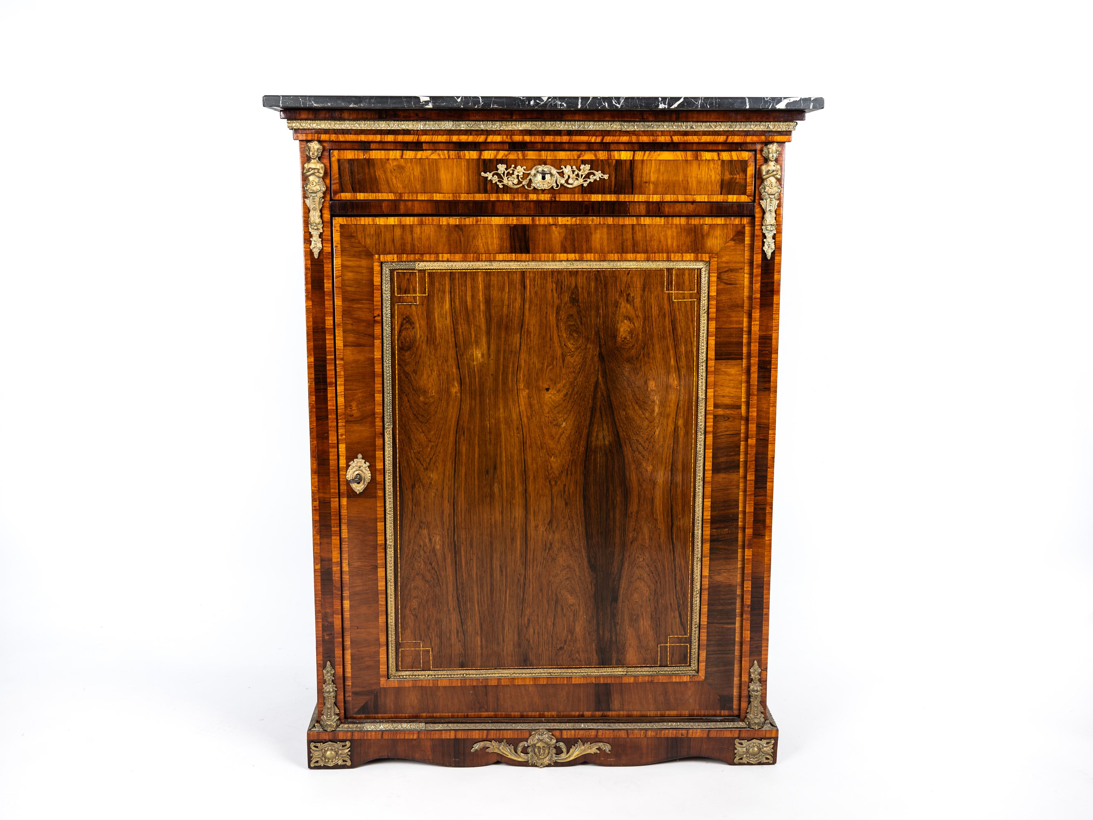 Stunning Vertiko with marquetry, half cabinet, Napoleon III, 1880s, France For Sale 12