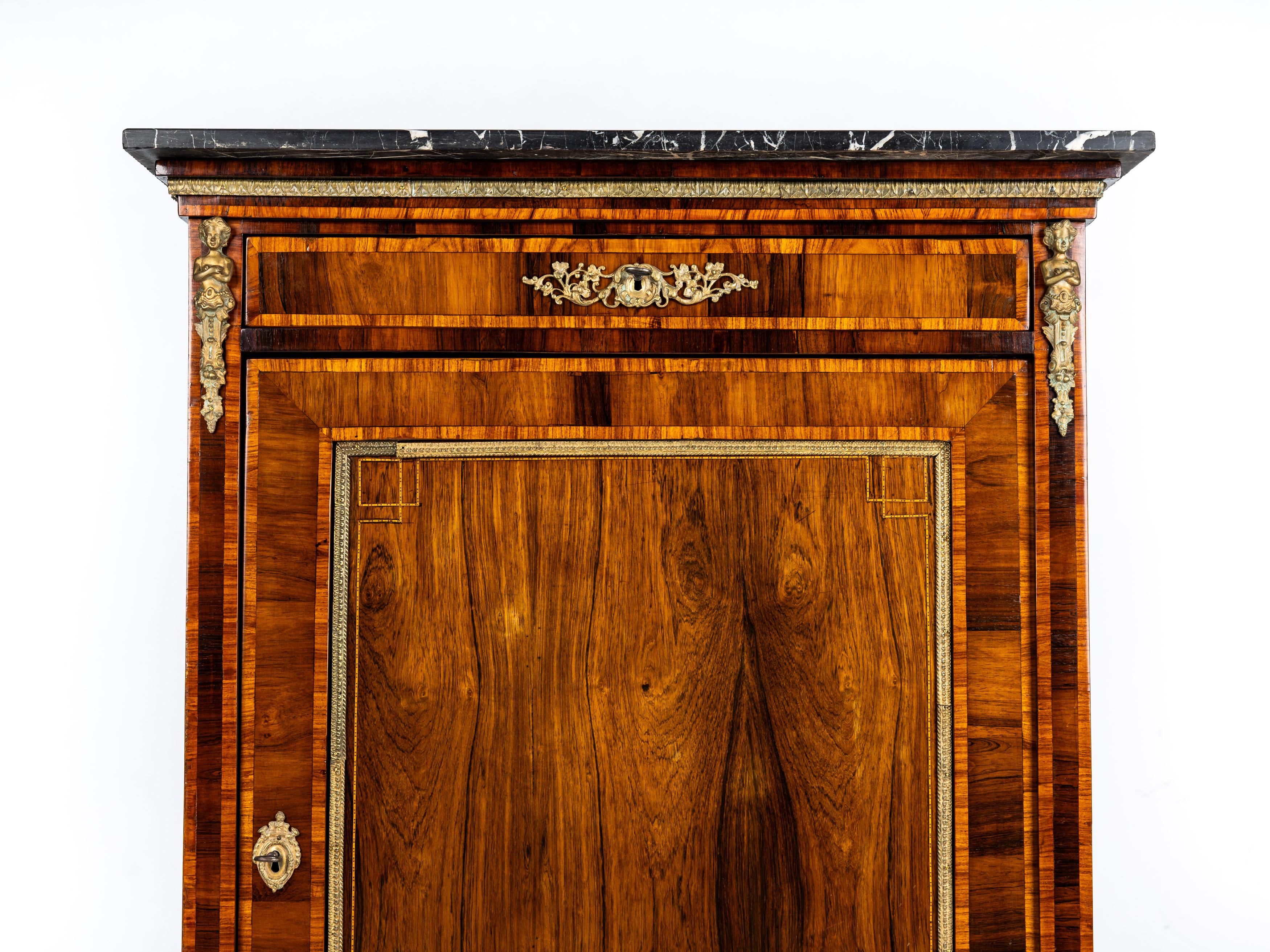 French Stunning Vertiko with marquetry, half cabinet, Napoleon III, 1880s, France For Sale