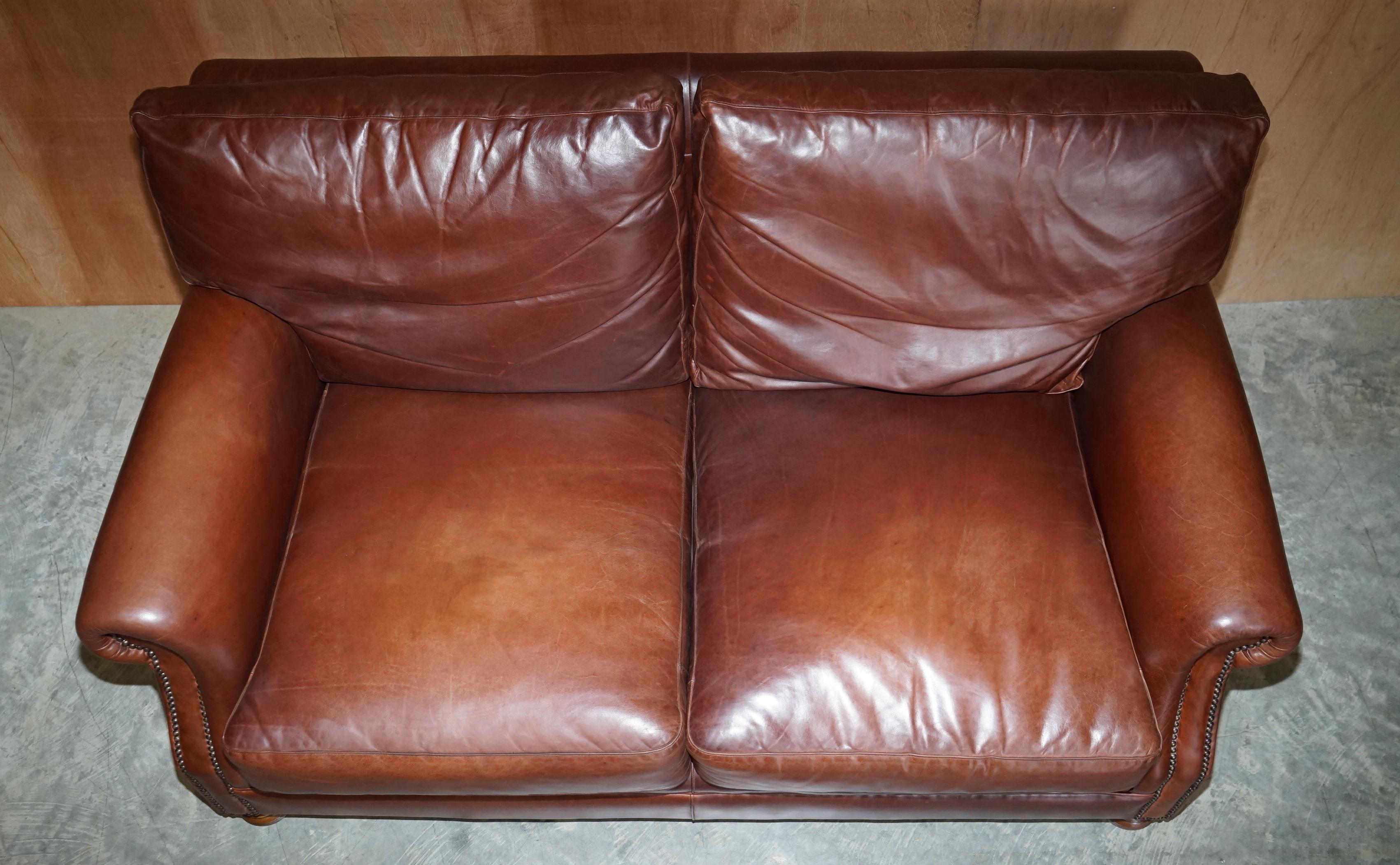 Mid-Century Modern Stunning Very Comfortable Heritage Brown Leather Tetrad Prince Two Seat Sofa