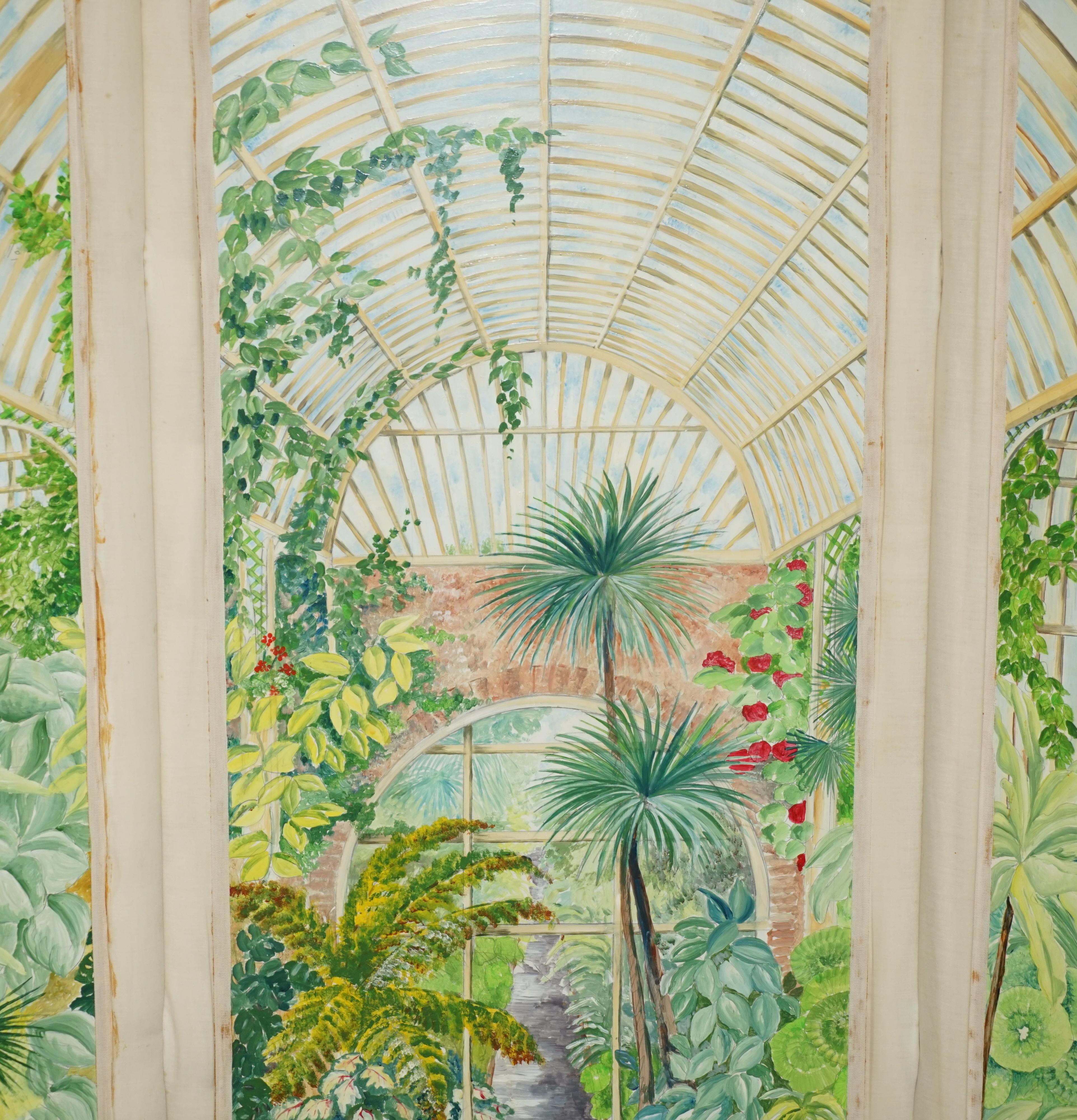 STUNNING VERY LARGE 1930's WATERCOLOR ROOM DIVIDER FOLDING SCREEN GARDEN SCENE For Sale 2