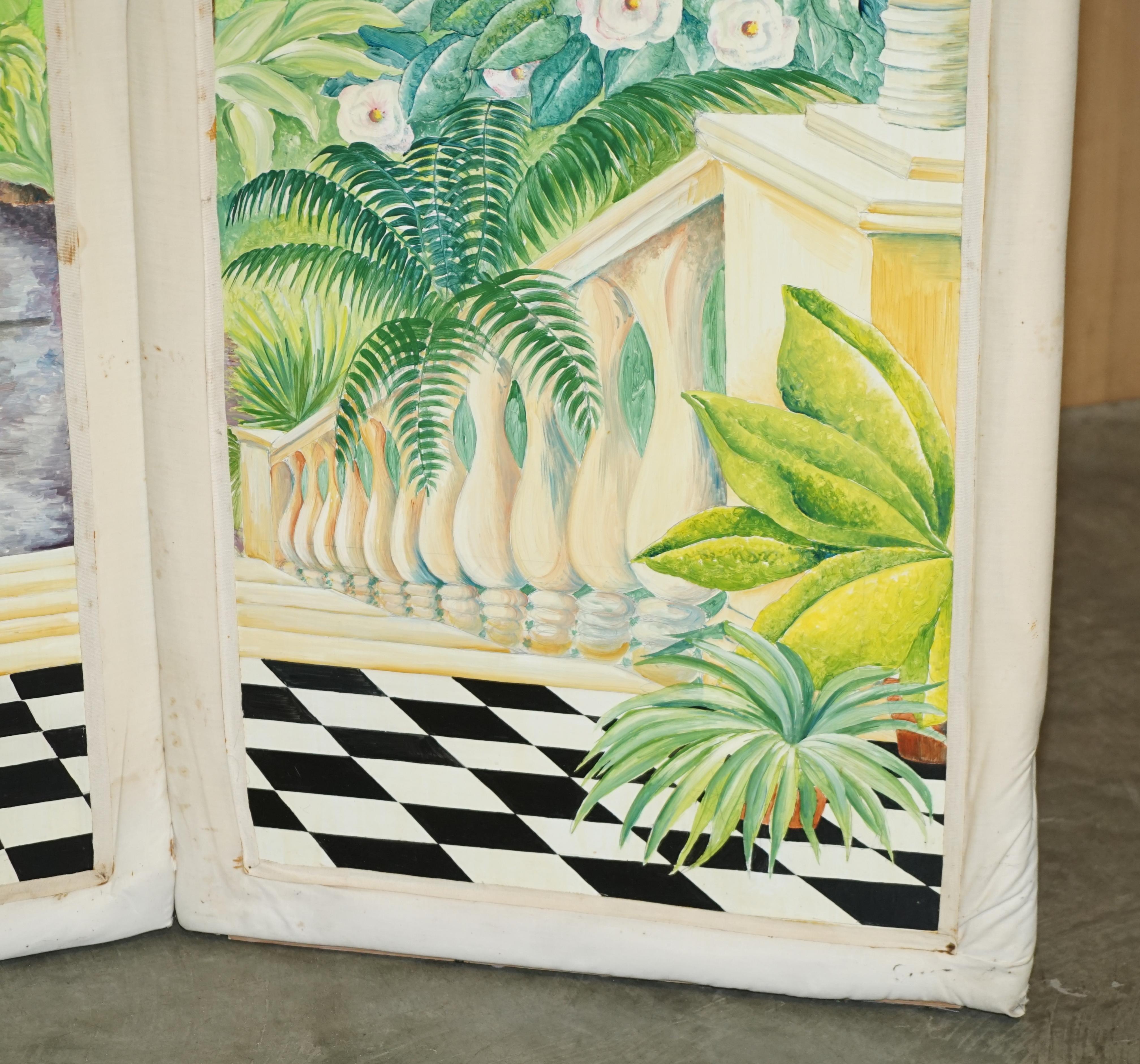 STUNNING VERY LARGE 1930's WATERCOLOR ROOM DIVIDER FOLDING SCREEN GARDEN SCENE For Sale 7