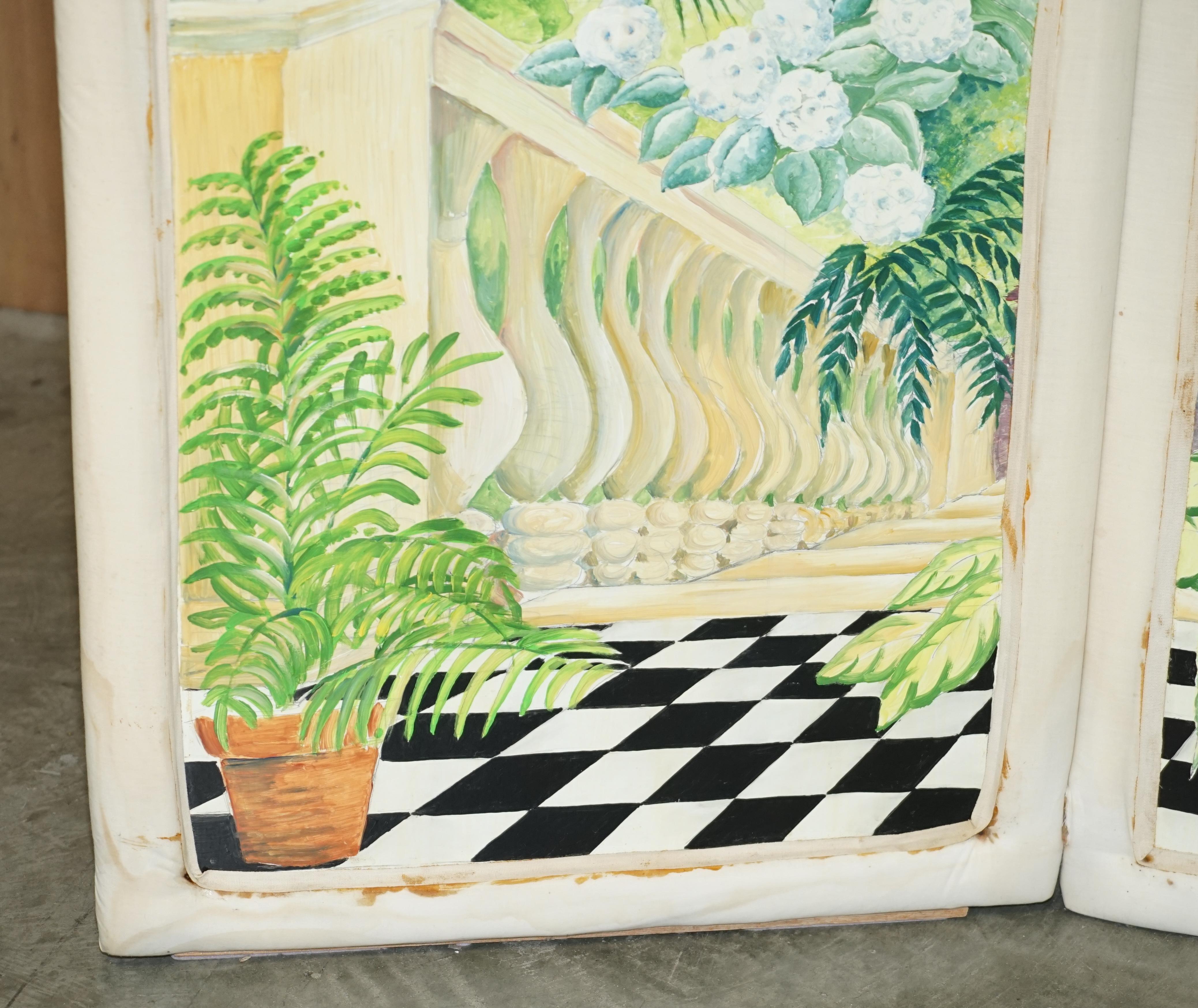 Mid-20th Century STUNNING VERY LARGE 1930's WATERCOLOR ROOM DIVIDER FOLDING SCREEN GARDEN SCENE For Sale