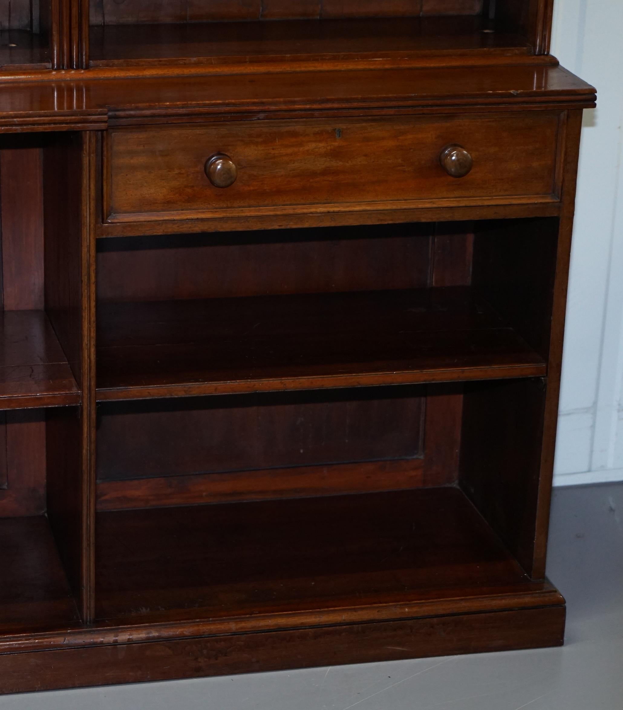 Hand-Crafted Stunning Very Large Tall Victorian Mahogany Library Breakfront Bookcase