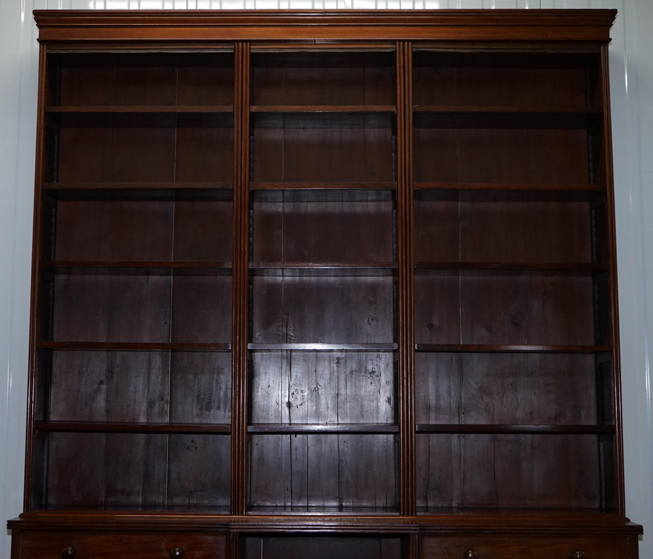 Stunning Very Large Tall Victorian Mahogany Library Breakfront Bookcase 1