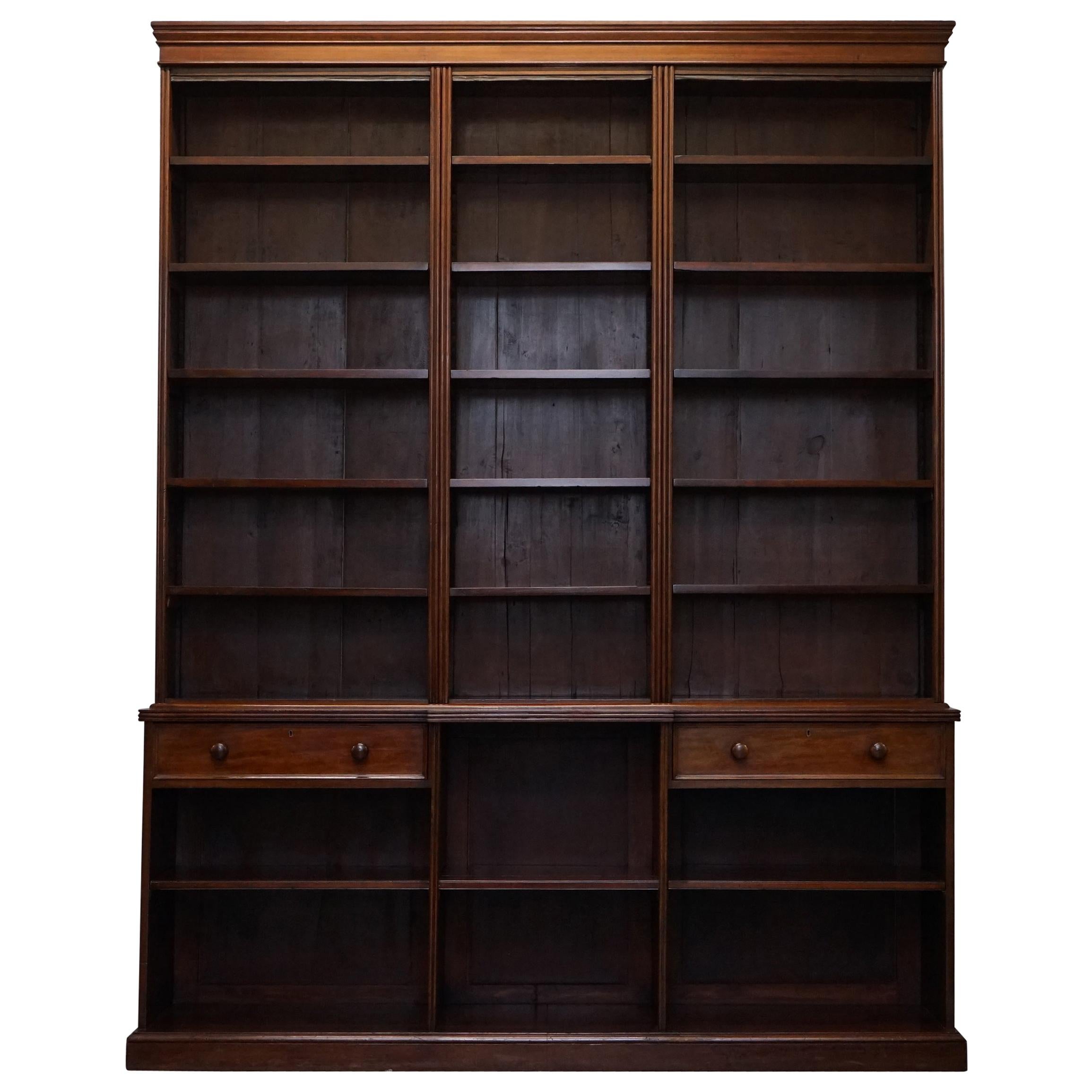 Stunning Very Large Tall Victorian Mahogany Library Breakfront Bookcase