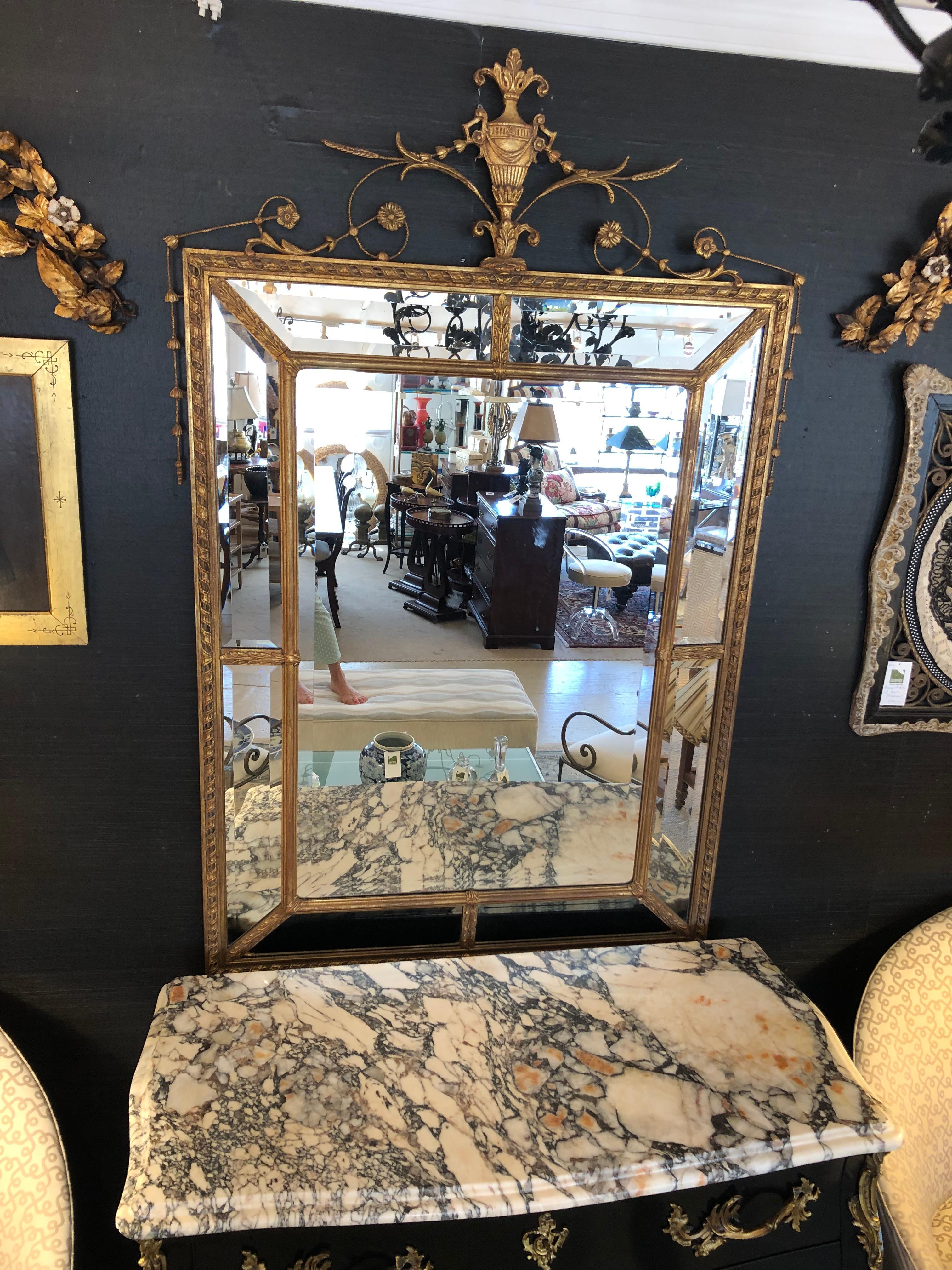Stunning Very Large Louis XVI Style Giltwood & Beveled Mirror For Sale 7