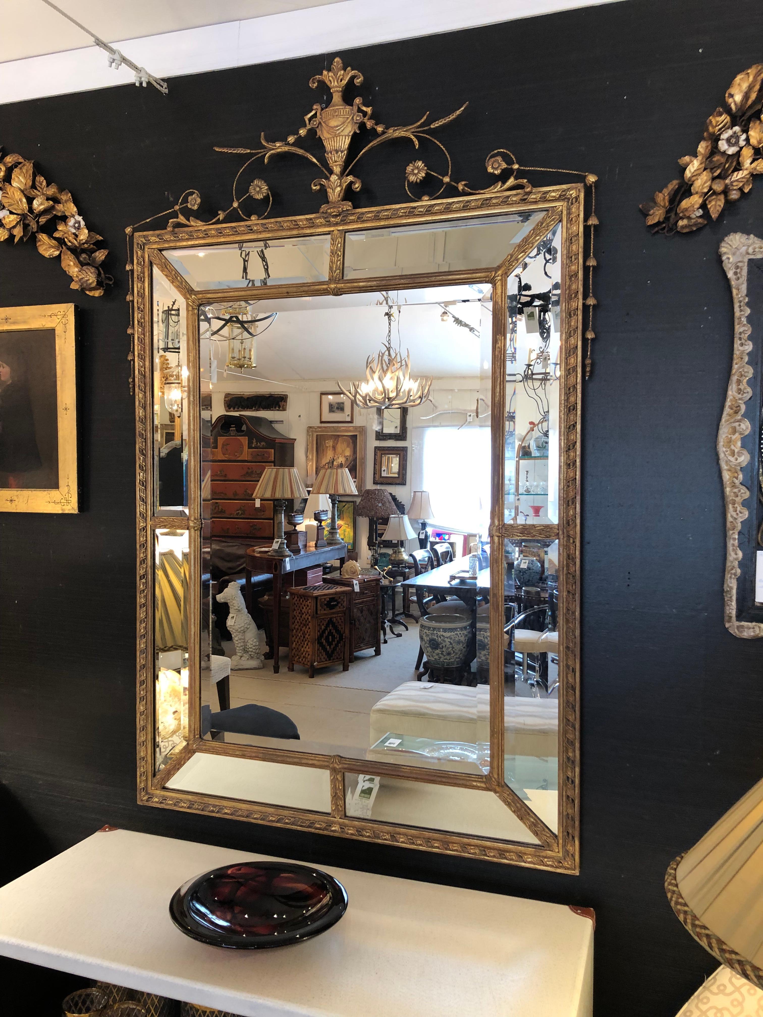 Stunning Very Large Louis XVI Style Giltwood & Beveled Mirror For Sale 15