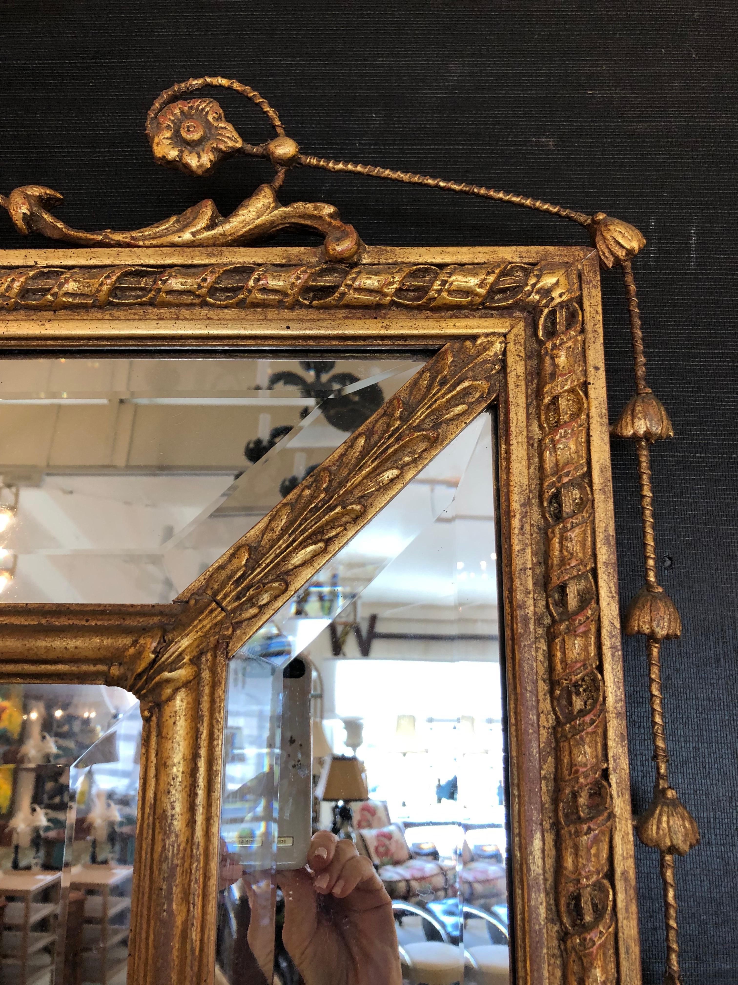Late 20th Century Stunning Very Large Louis XVI Style Giltwood & Beveled Mirror For Sale