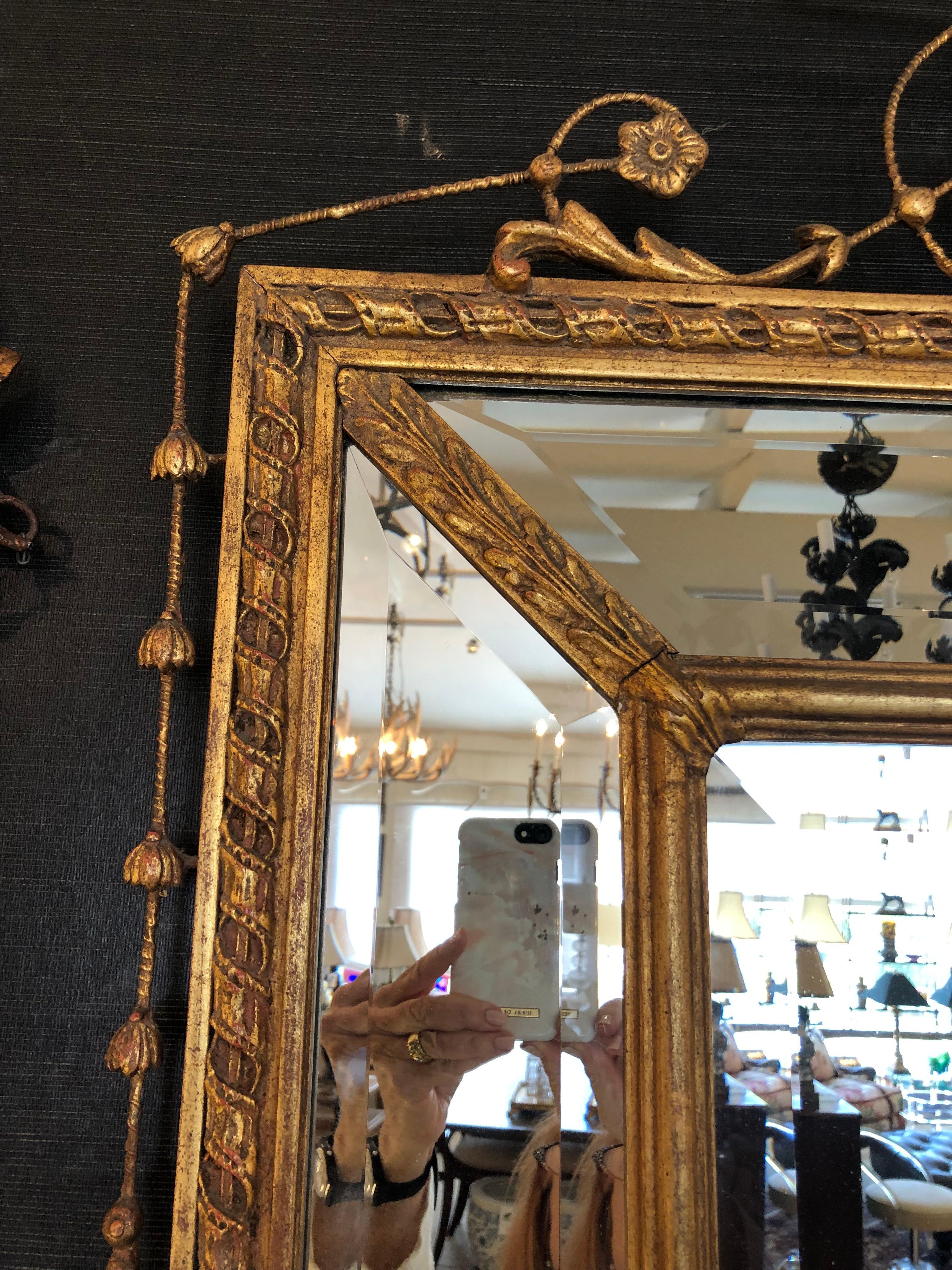 Stunning Very Large Louis XVI Style Giltwood & Beveled Mirror For Sale 2