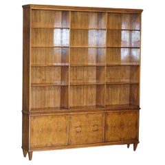 Stunning Very Large Mid Century Modern Burr Walnut Library Bookcase with Drawers