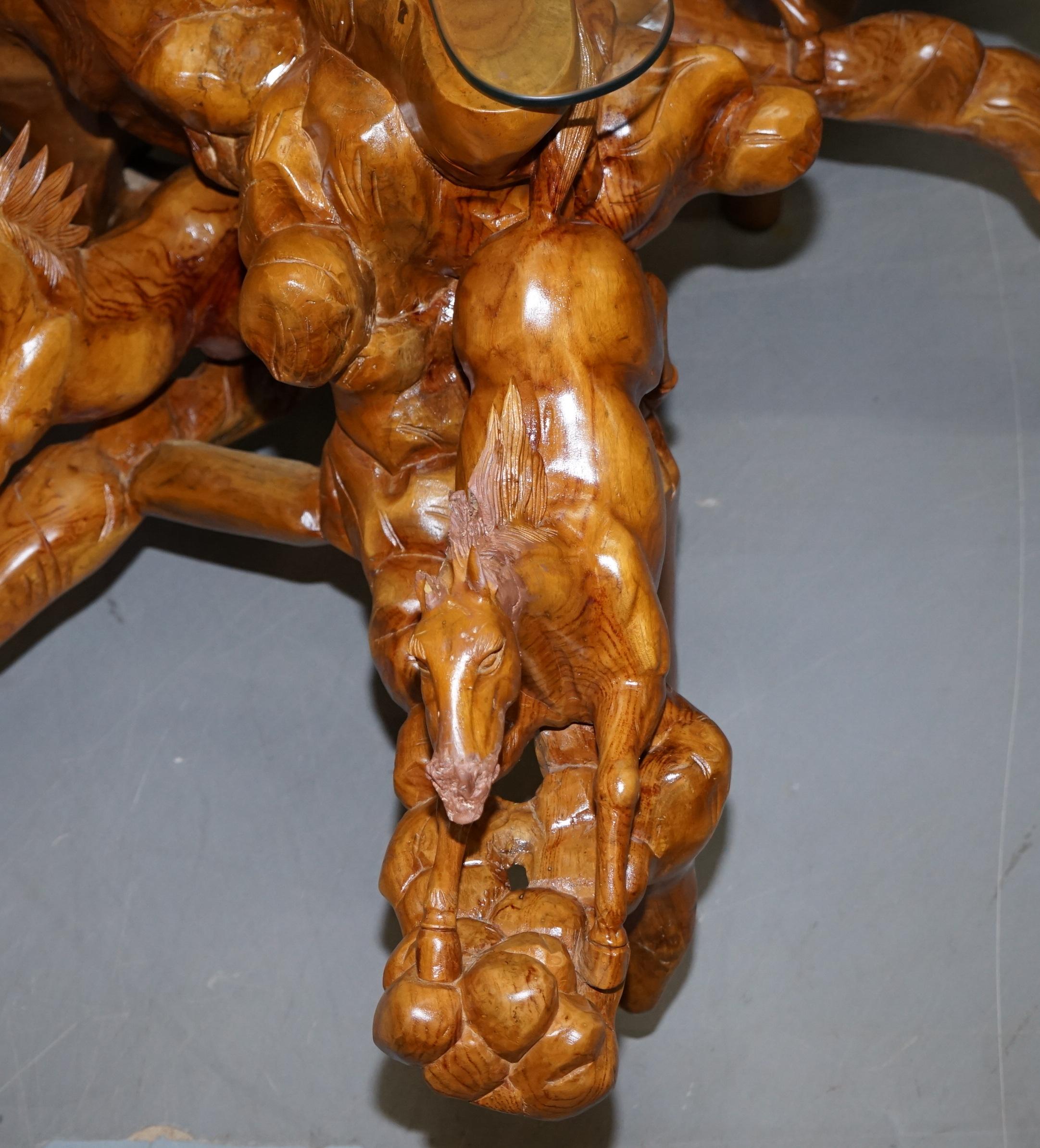 20th Century Stunning Very Large Root Wood Carved Equestrian Galloping Horse Coffee Table