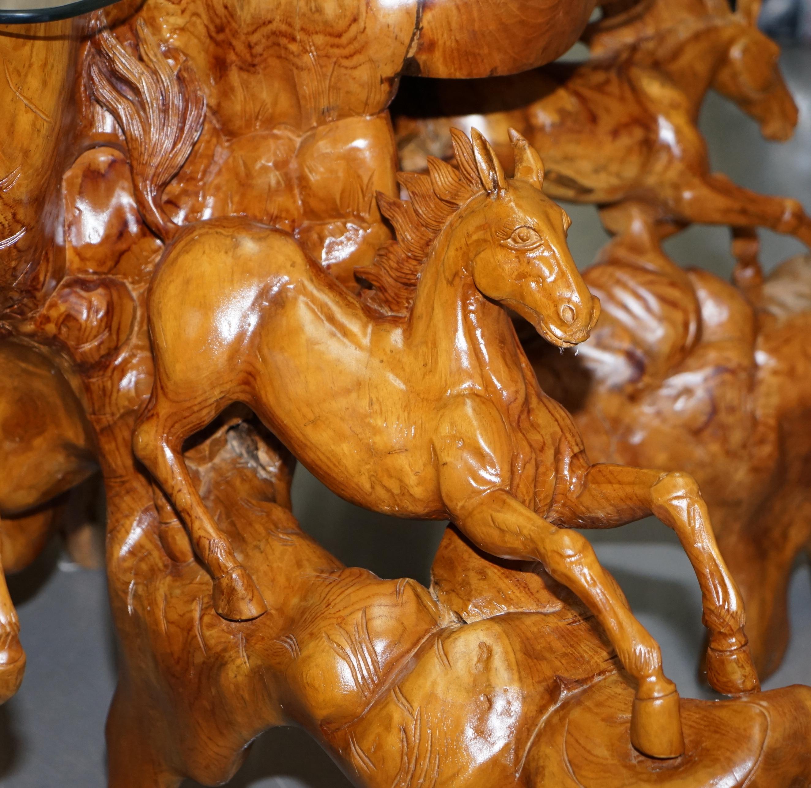 Stunning Very Large Root Wood Carved Equestrian Galloping Horse Coffee Table 3