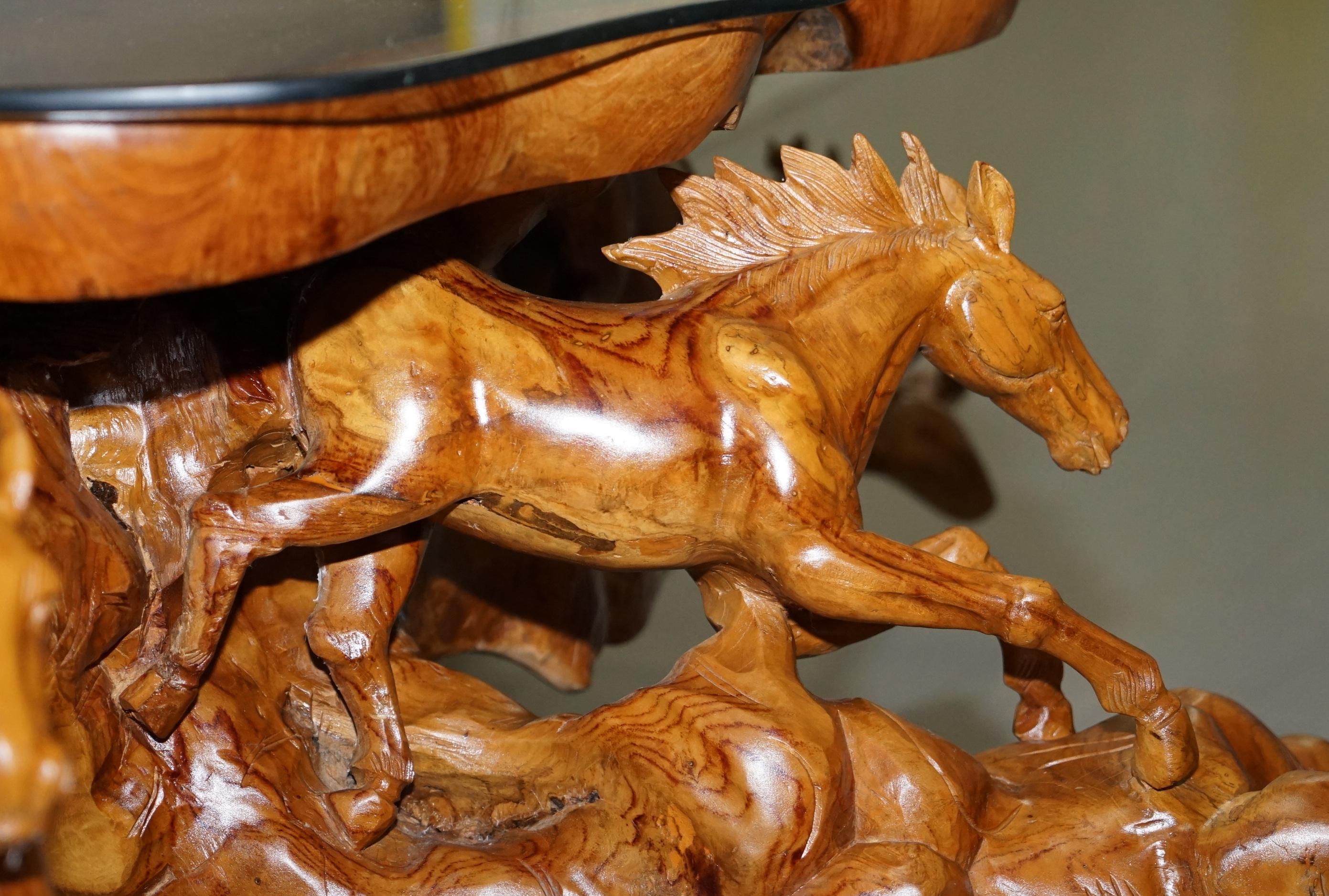 Stunning Very Large Root Wood Carved Equestrian Galloping Horse Coffee Table 4