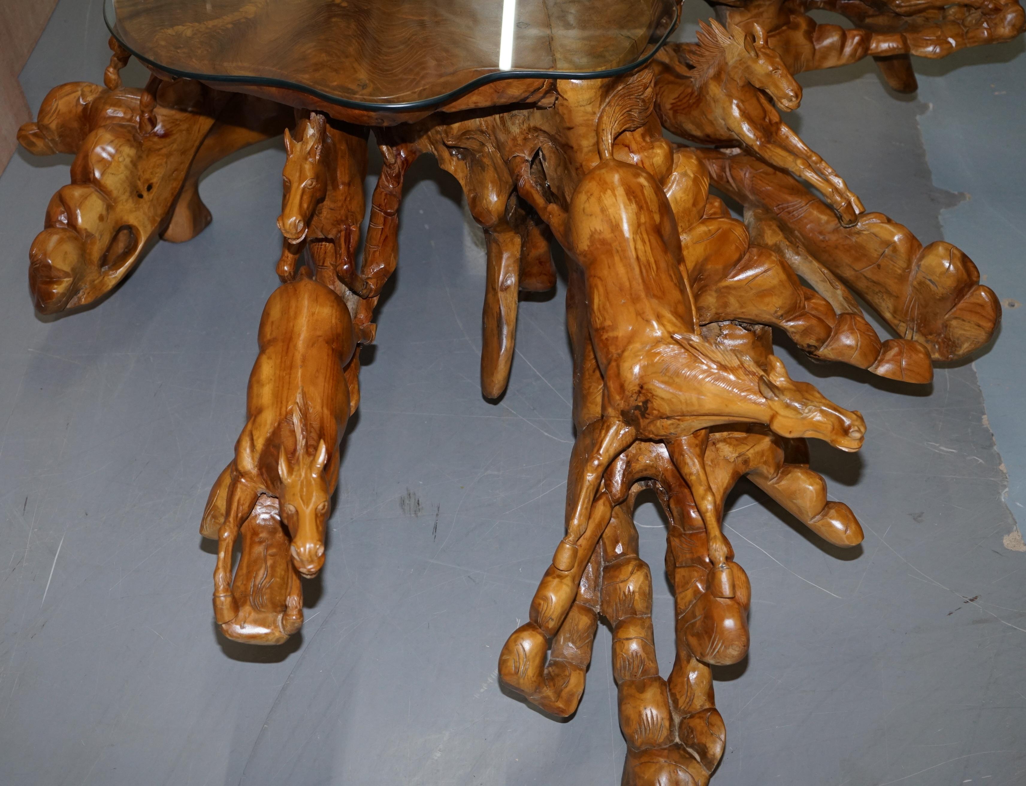 Stunning Very Large Root Wood Carved Equestrian Galloping Horse Coffee Table 4